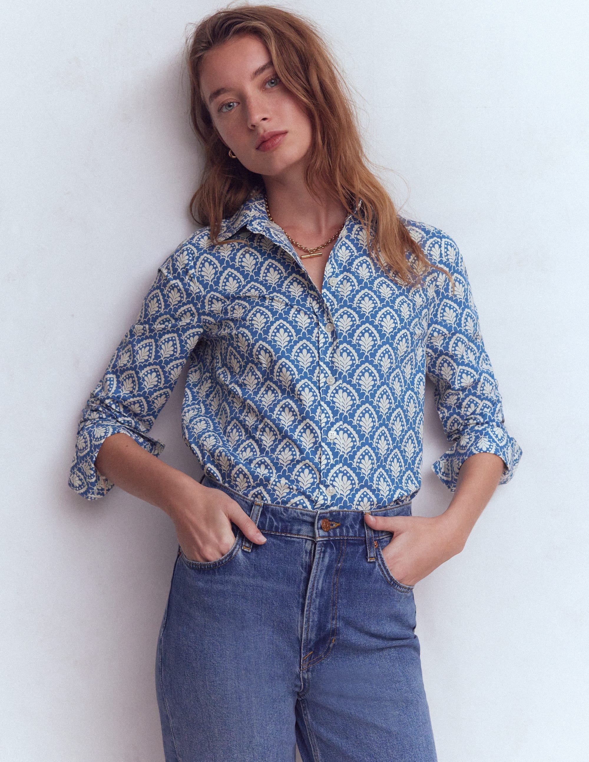 Sienna Baumwollhemd-Denimblau, Blumenterrasse - Image 4
