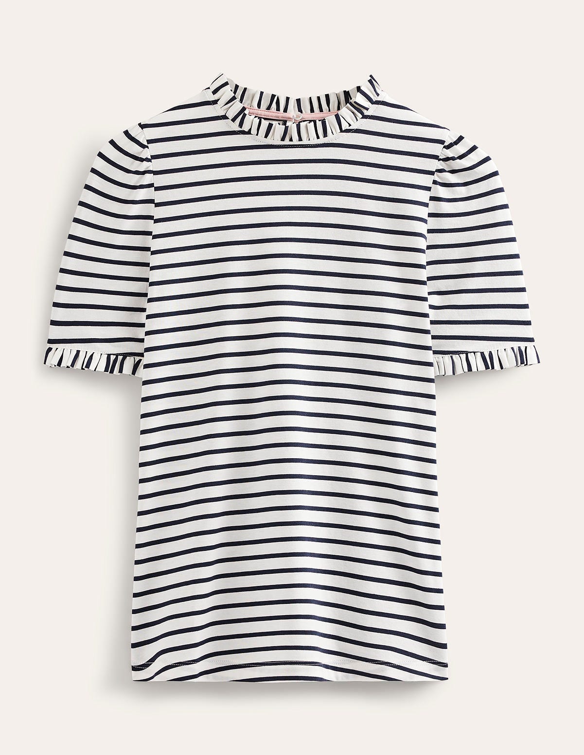 Superweiches T-Shirt mit Rüschendetail-Naturweiß/Navy, Gestreift - Image 7