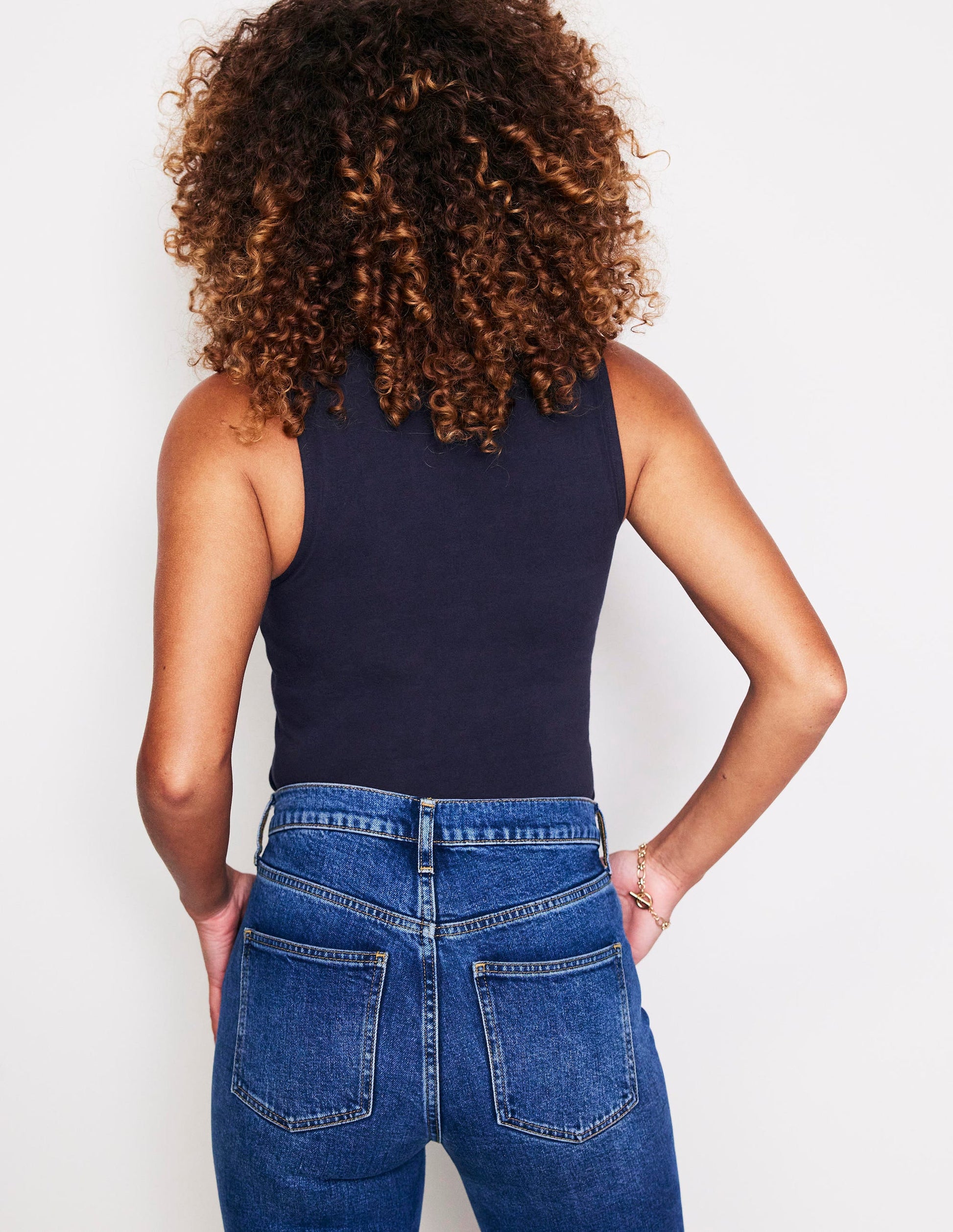 Doppellagiges Top mit tiefem U-Ausschnitt-Marineblau-3