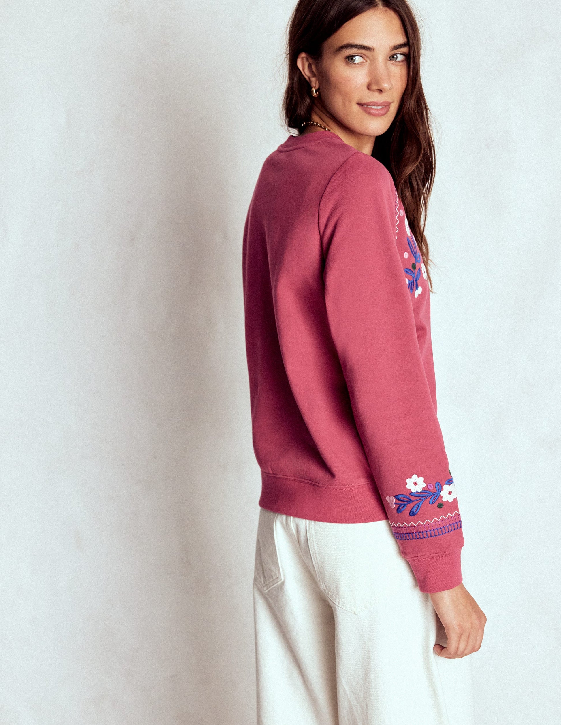 Hannah Sweatshirt mit Stickerei-Erdiges Rot, Bunt Blumenmuster-3
