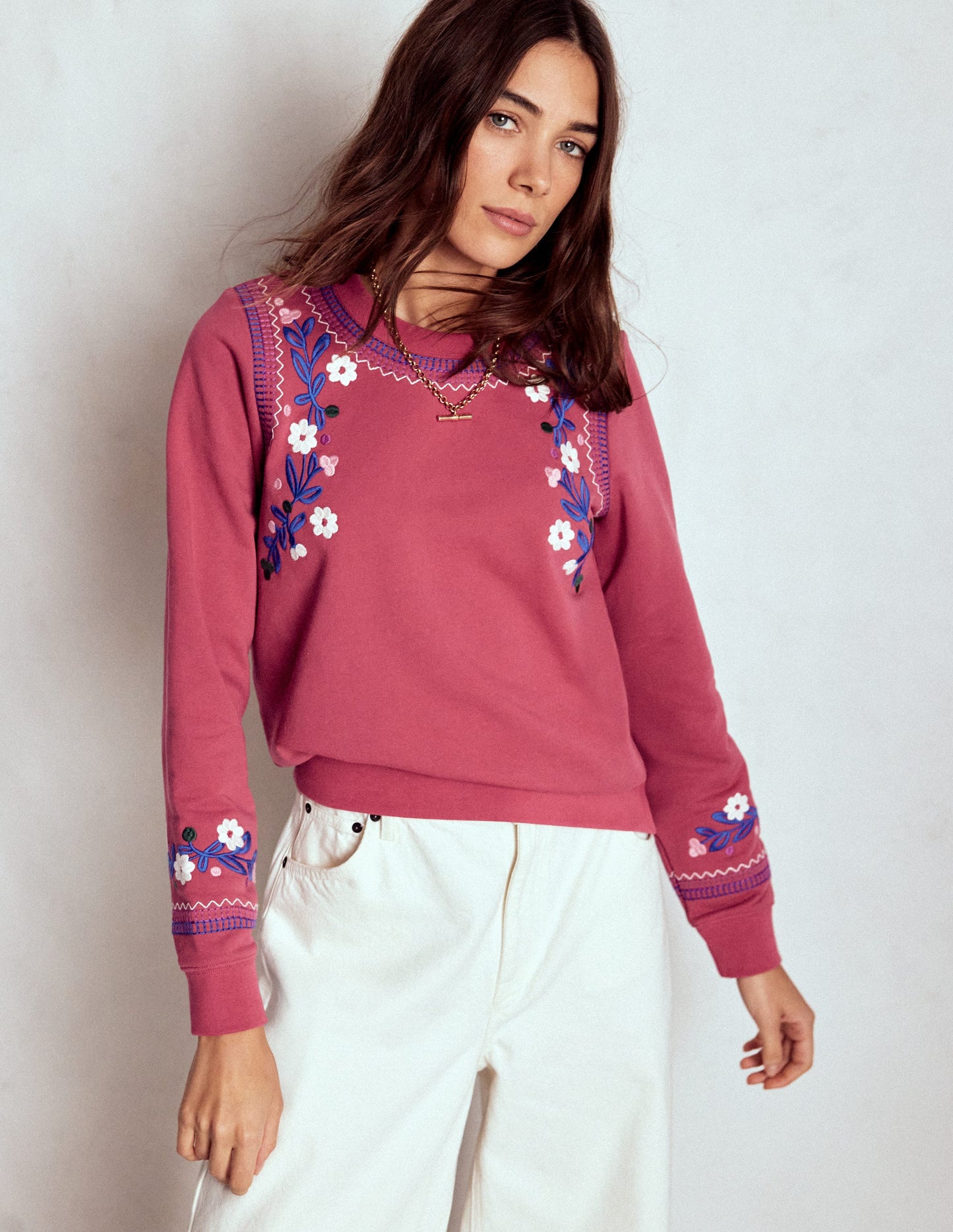 Hannah Sweatshirt mit Stickerei-Erdiges Rot, Bunt Blumenmuster