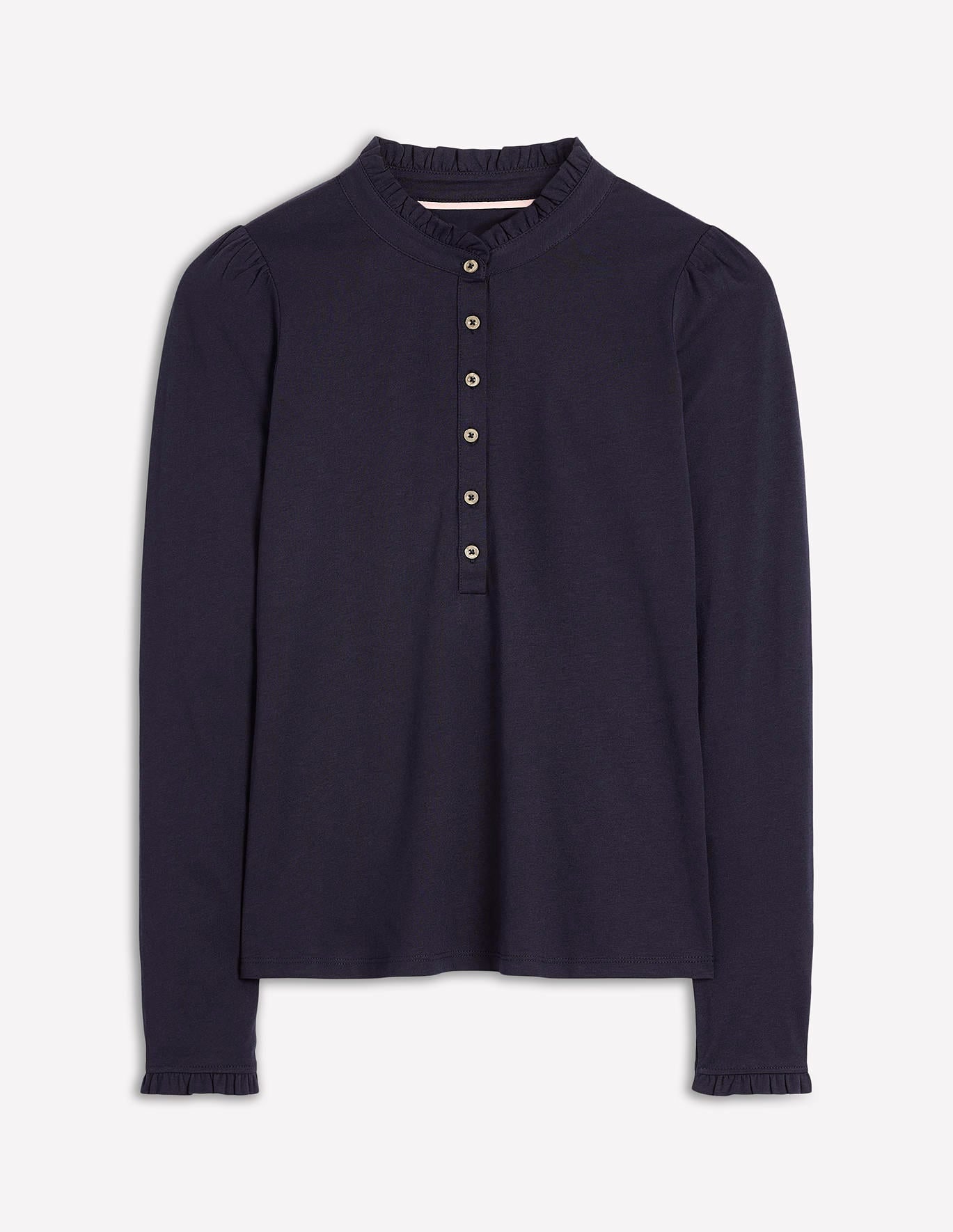 Superweiches Henley-Oberteil mit Rüschen-Aqua Marine Marl - Image 5