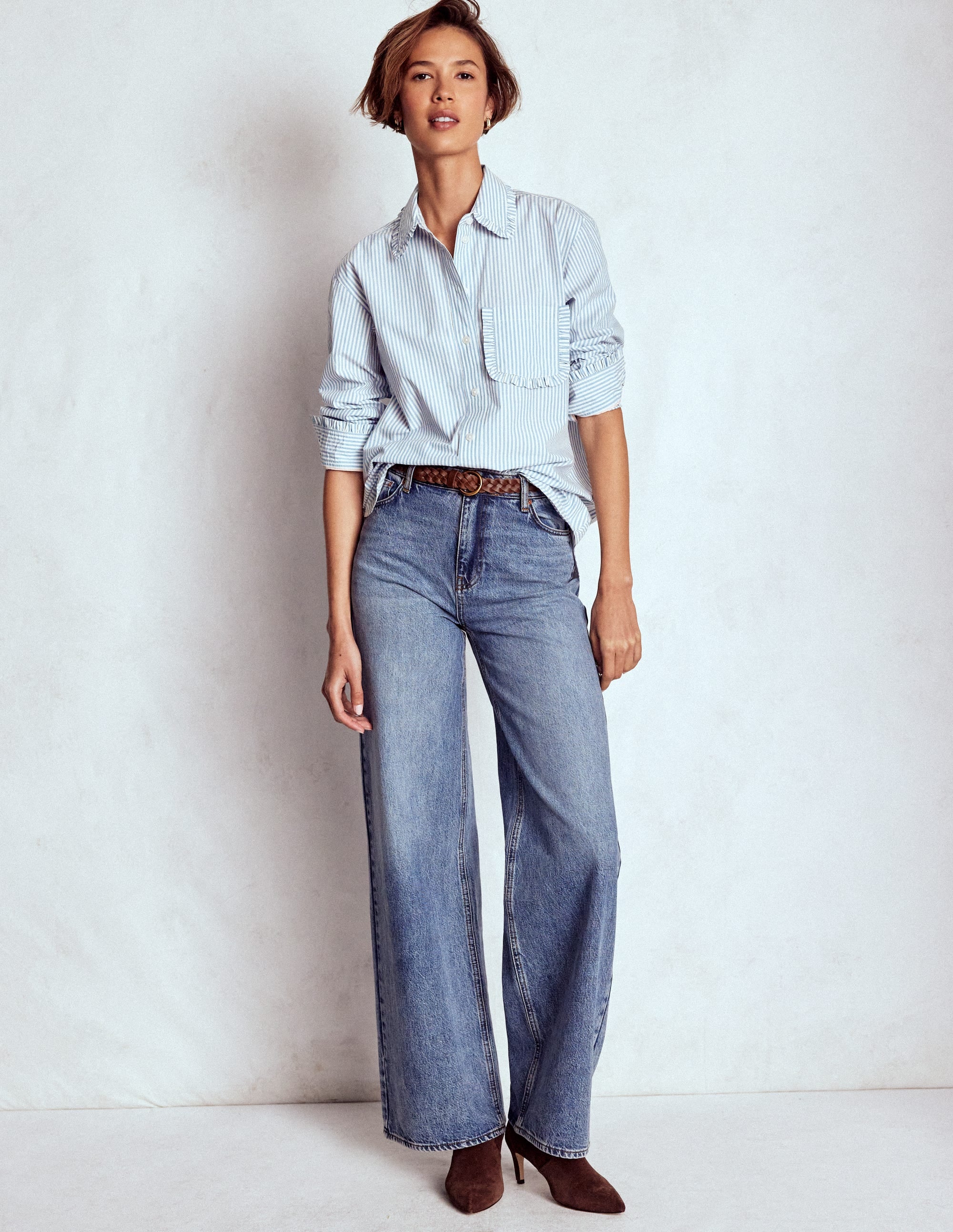 Sadie Relaxed Cotton Shirt-Faded Denim and Ivory Stripe - Image 1
