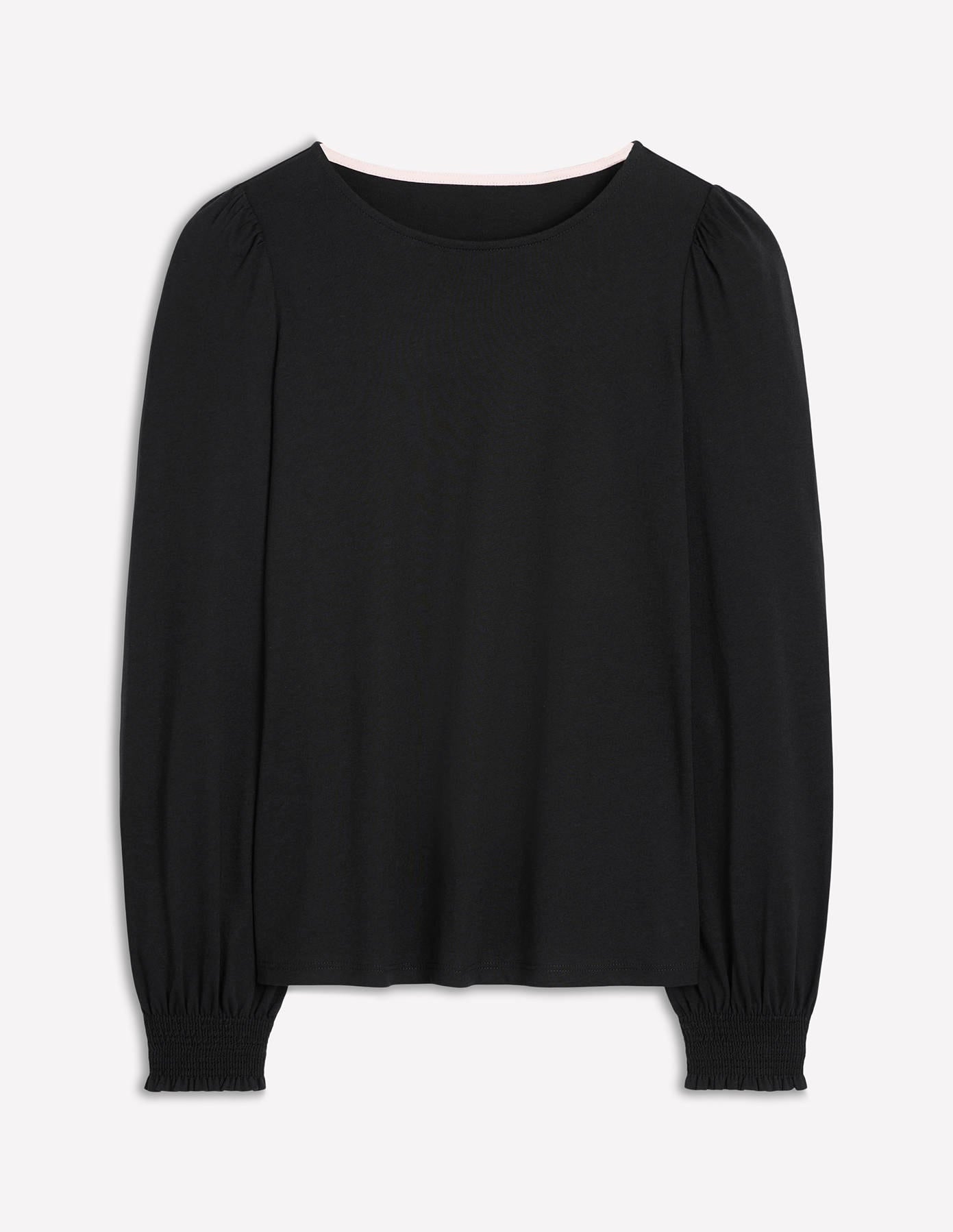 Top ultra-doux à poignets smockés-Noir