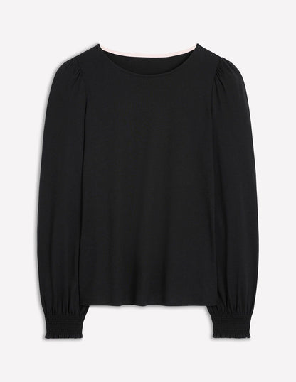 Top ultra-doux à poignets smockés-Noir-5