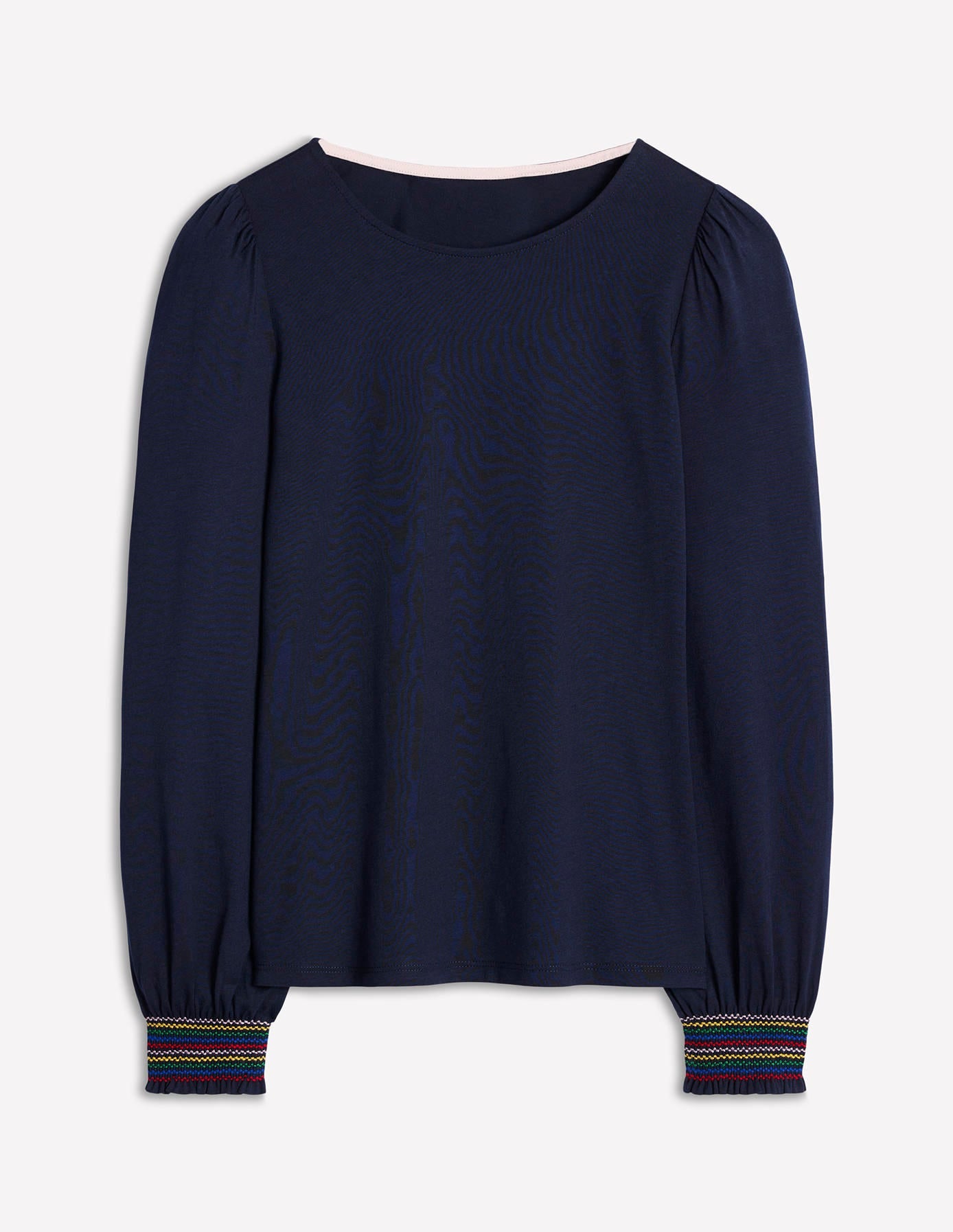 Smocked Cuff Supersoft Top-Navy-5