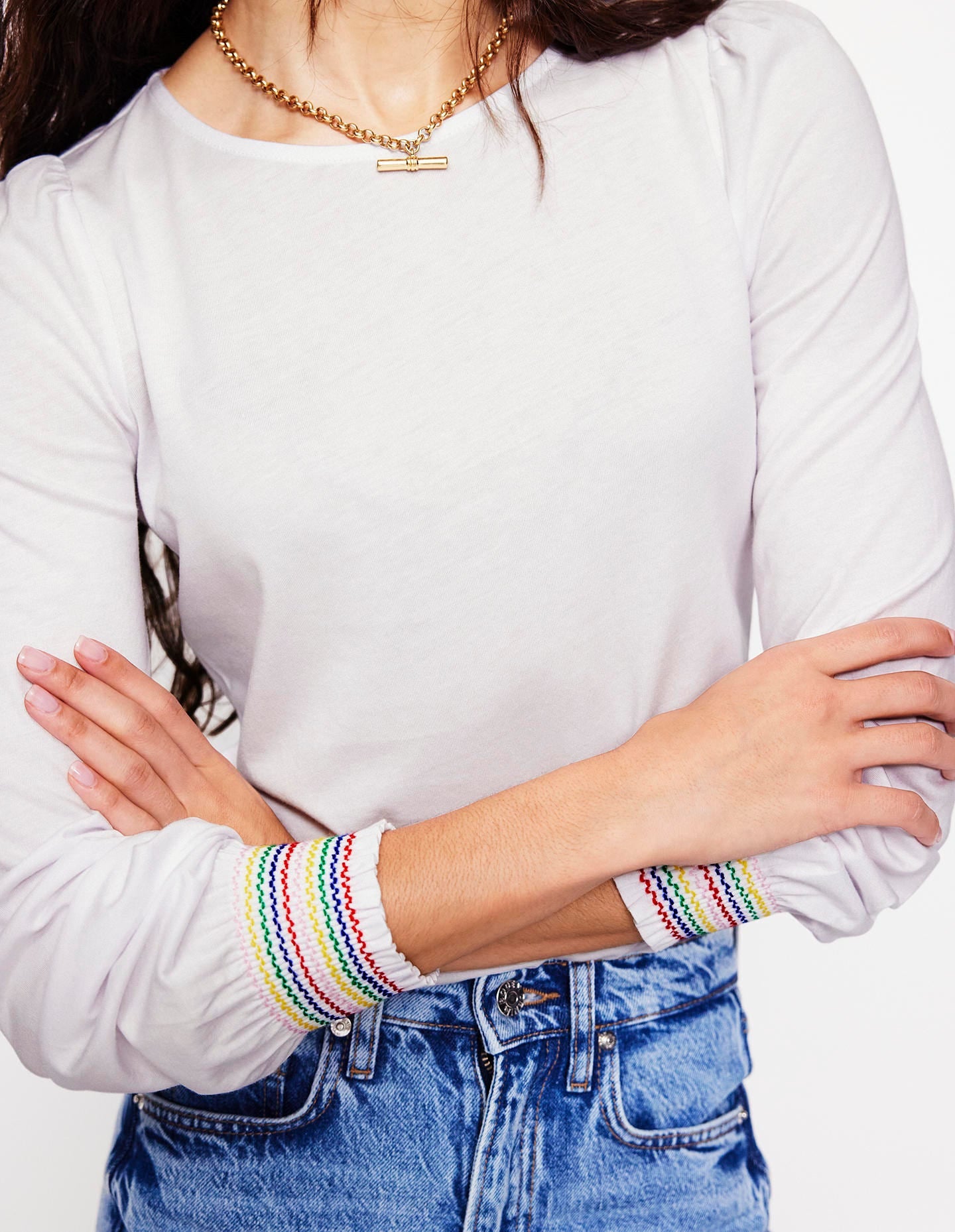 Smocked Cuff Supersoft Top-White-2