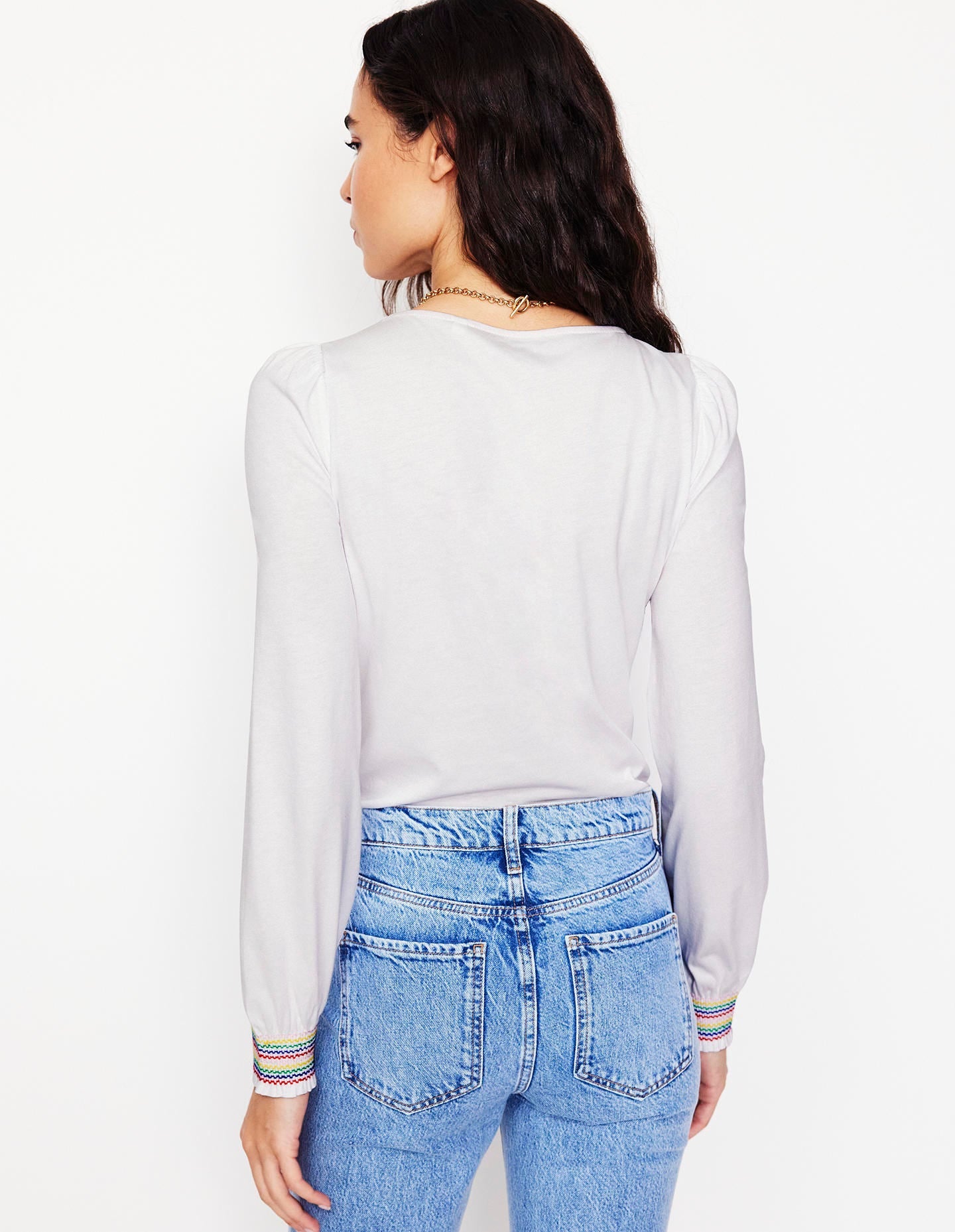 Smocked Cuff Supersoft Top-White-3
