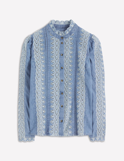 Savannah Oberteil mit Lochstickerei-Blauer Faux-Uni-6