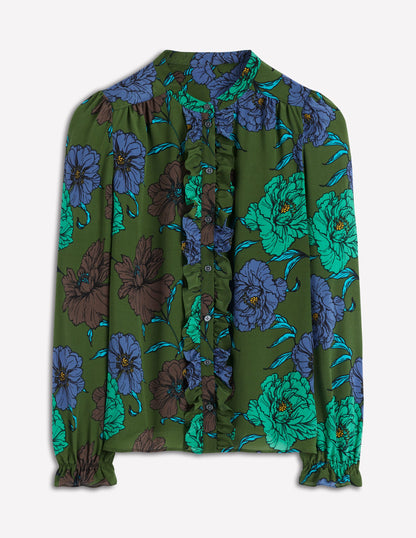 Alice Seidenoberteil mit Rüschen vorn-Grün, Pfingstrose-6