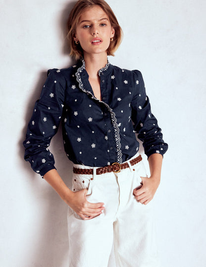 Helena Baumwolloberteil-Marineblau, Weiße Stickerei-4