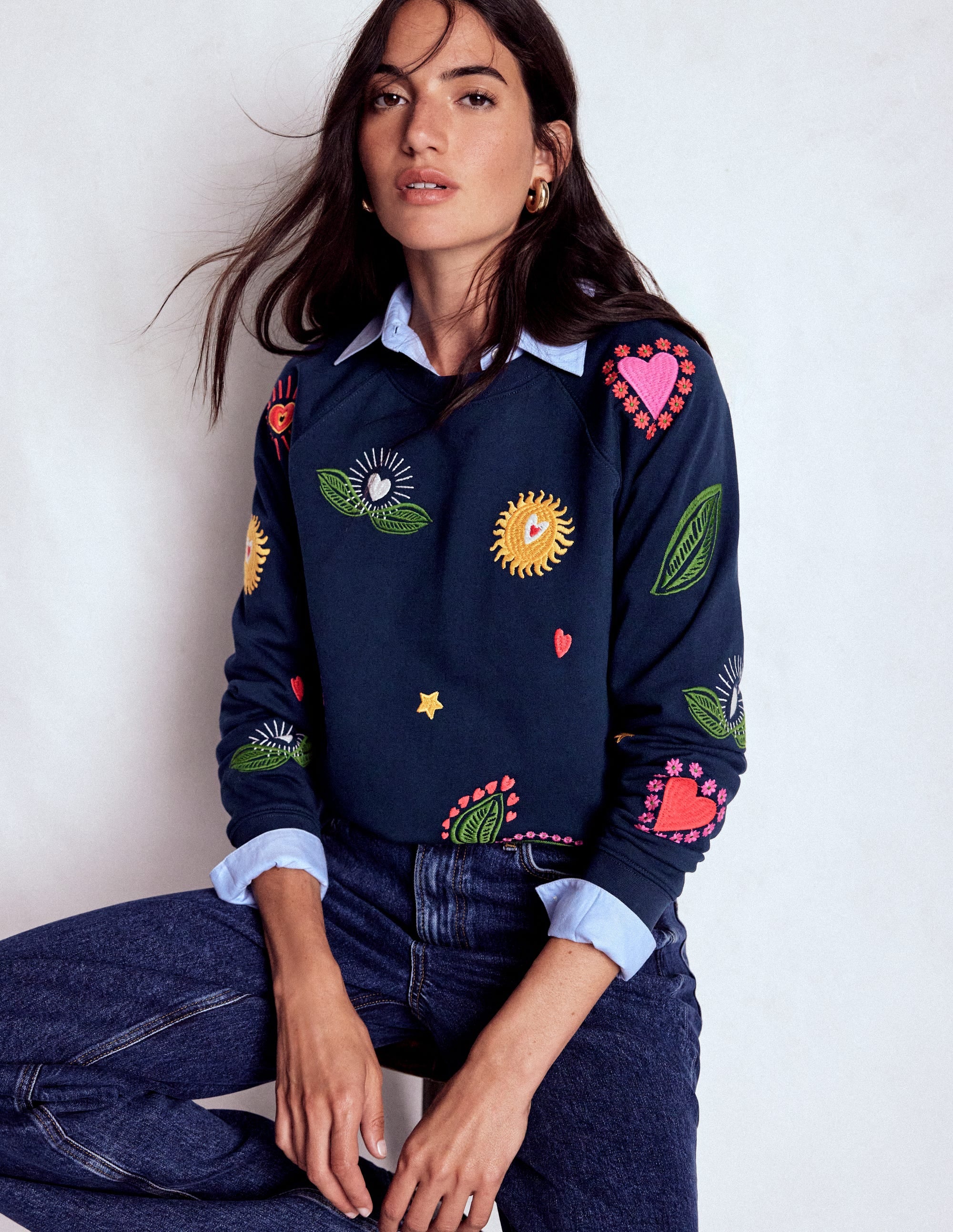 Sweat Rosa brodé-Bleu marine, broderie multi - Image 1
