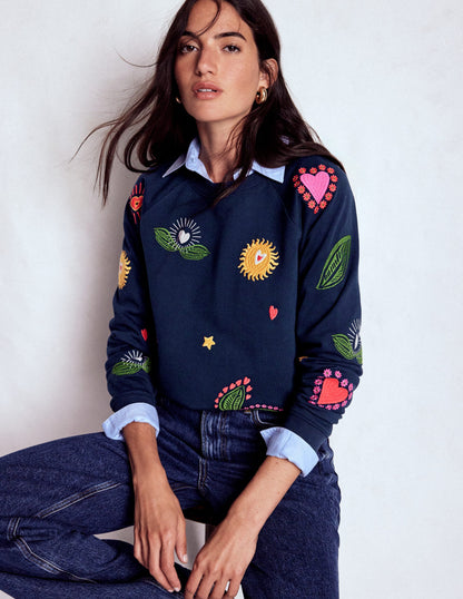 Rosa Sweatshirt mit Stickerei-Navy/Bunt, Stickerei-2