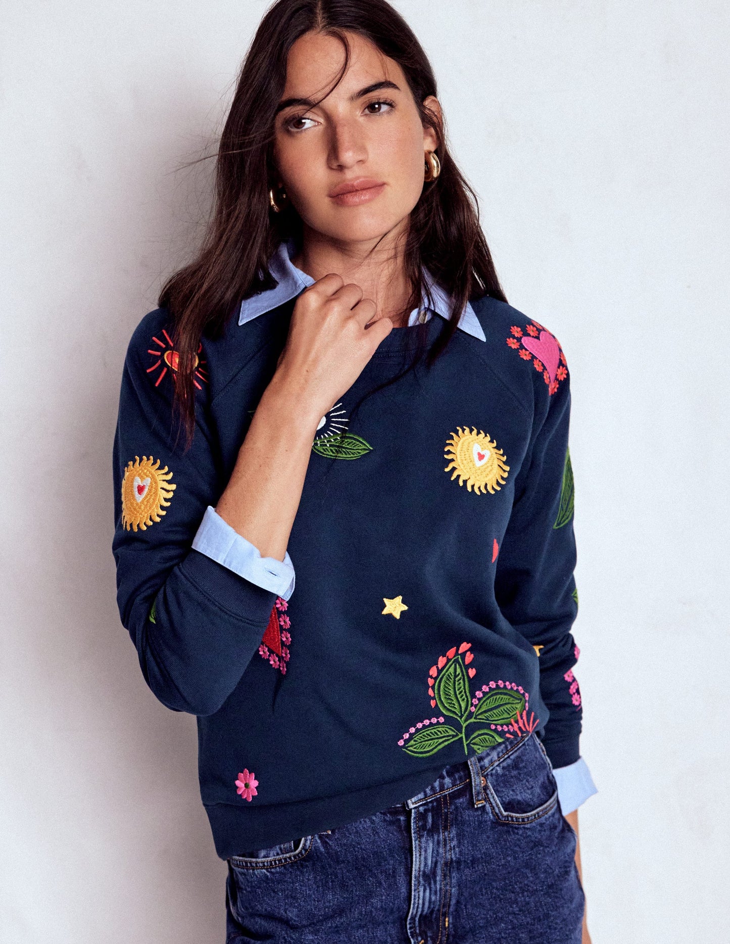 Rosa Sweatshirt mit Stickerei-Navy/Bunt, Stickerei