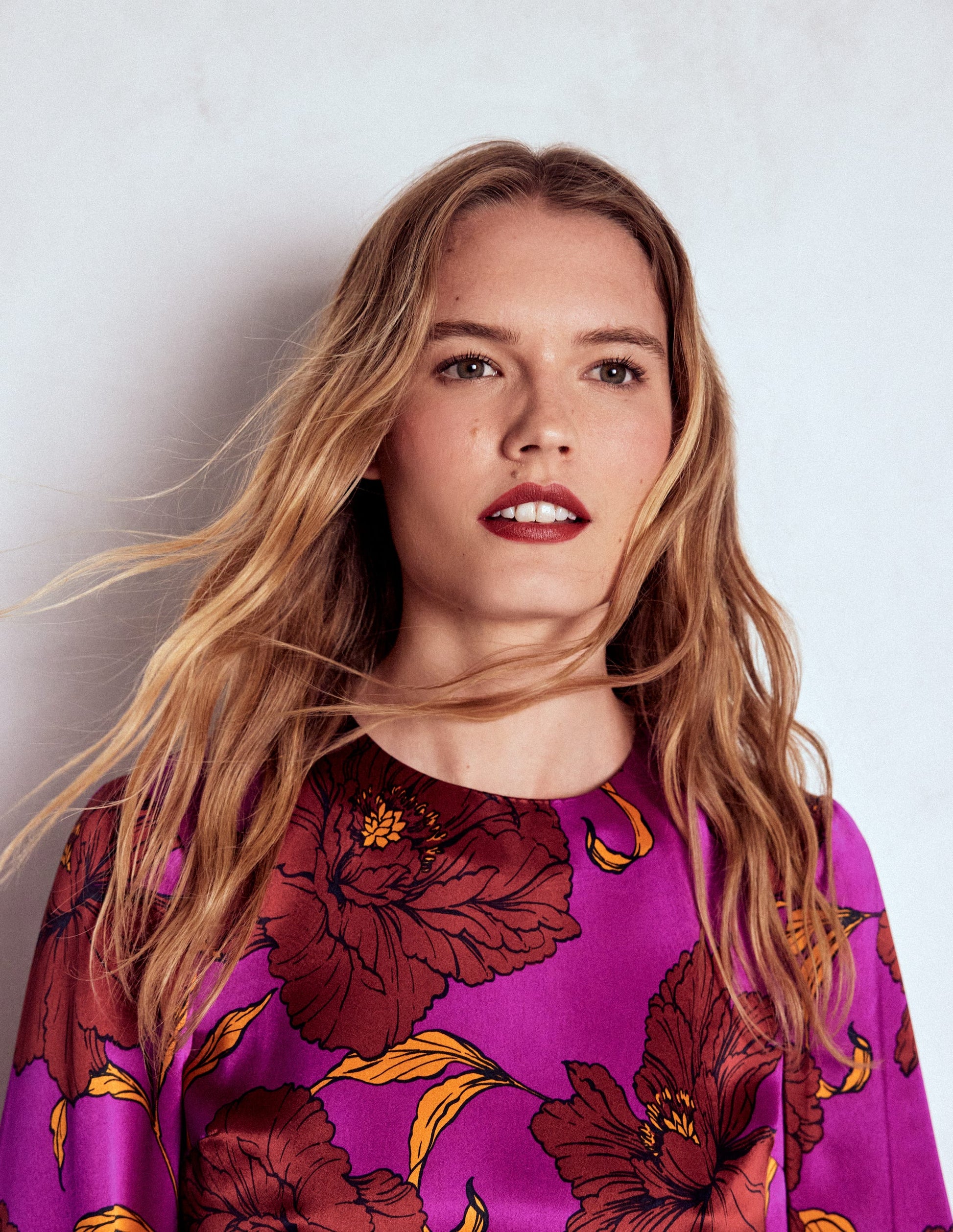 Faux Feather Trim Party Top-Purple Floral-6