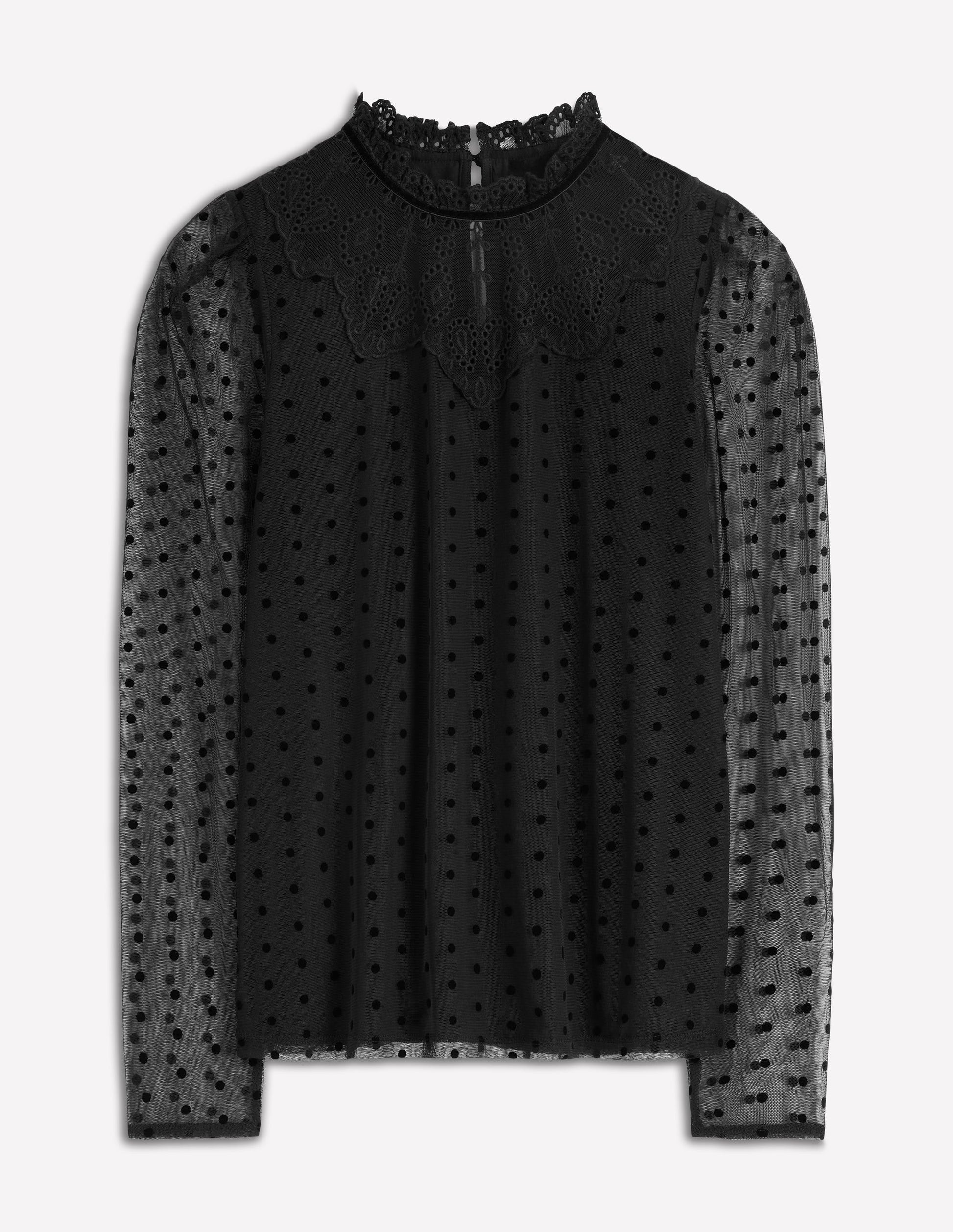 Tulle Yoke Embroidered Top-Black Spot-7