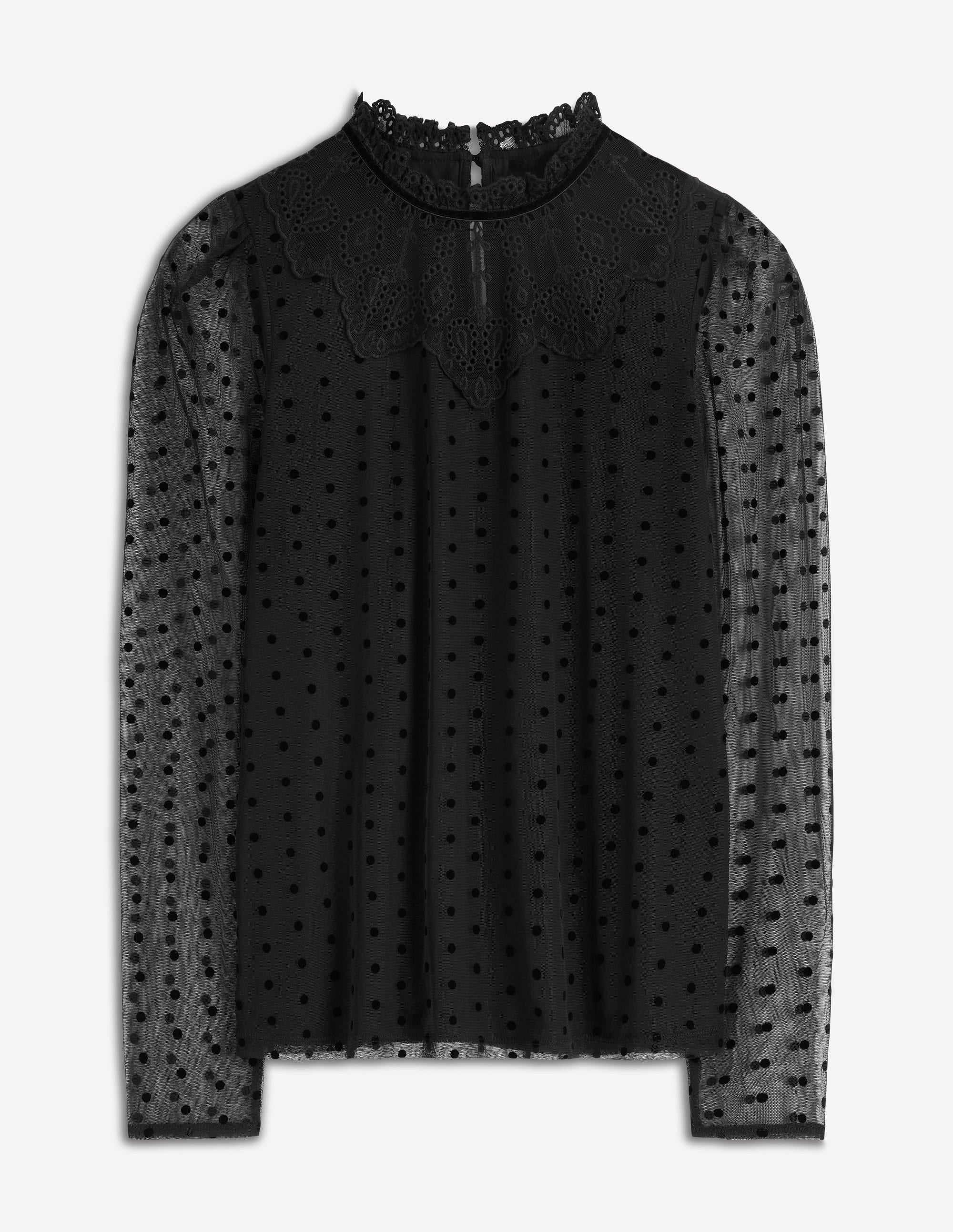 Top en tulle brodé à empiècement-Pois noirs - Image 7