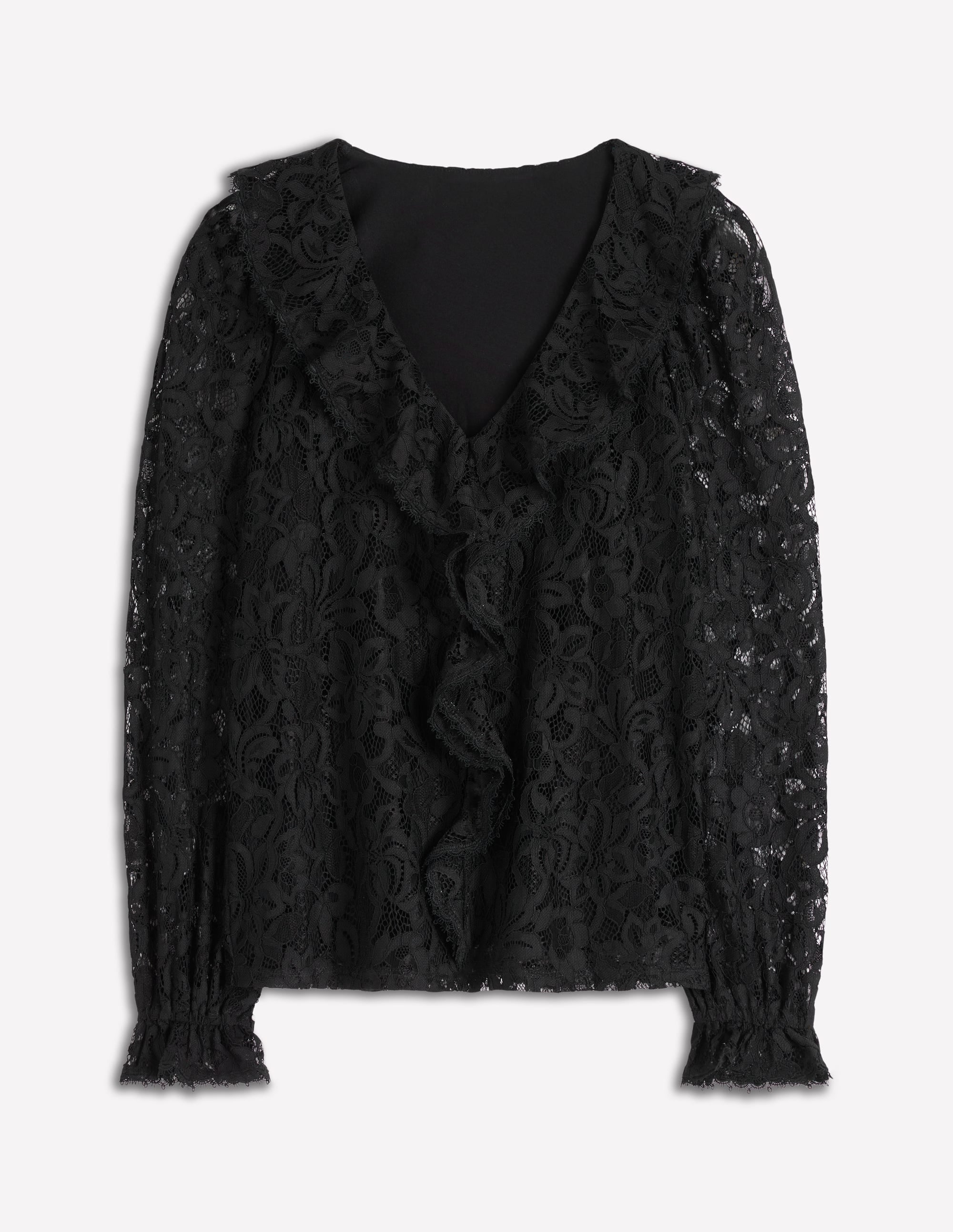 Spitzenbluse mit Rüschendetail-Schwarz - Image 6