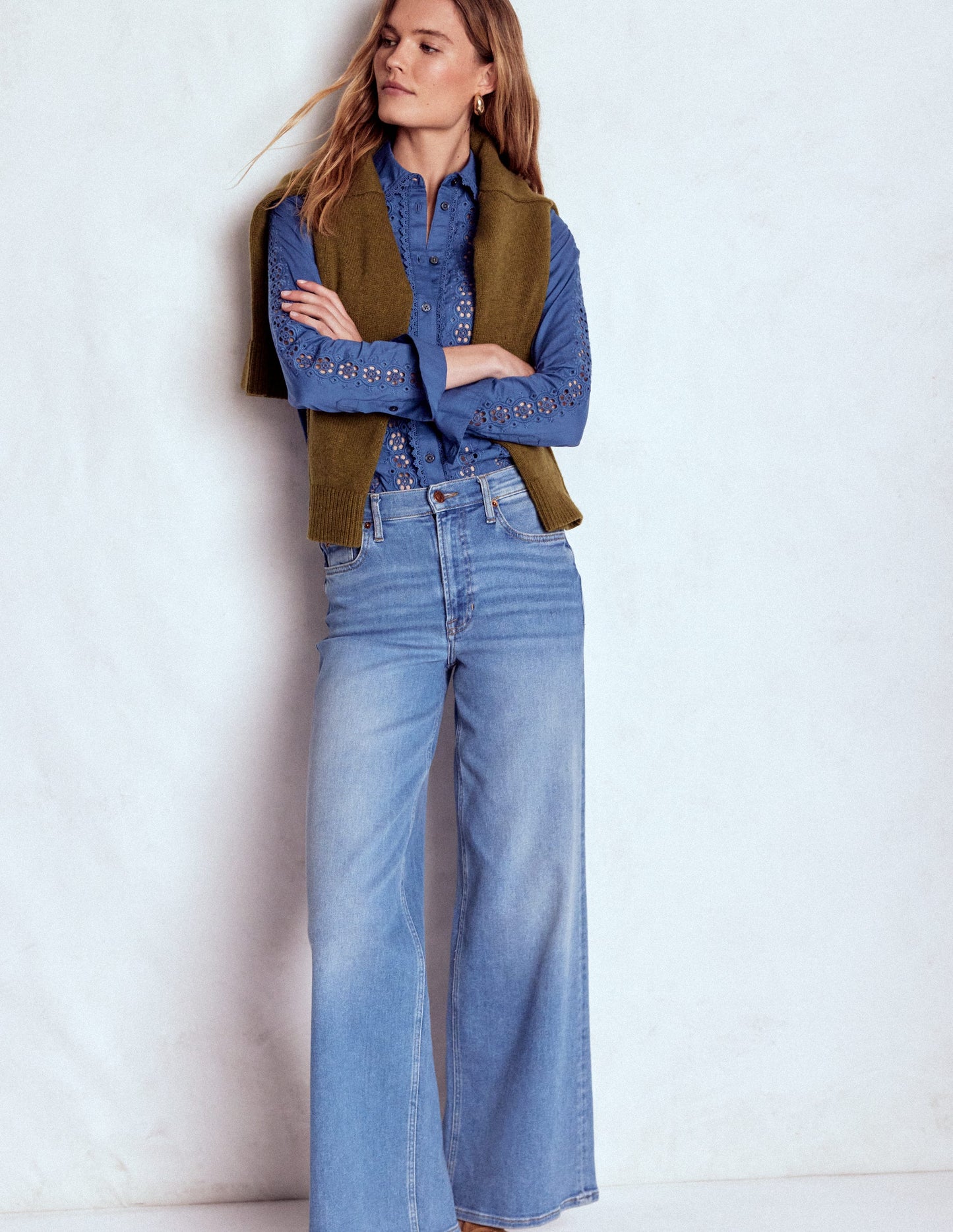 Sienna Hemd mit Lochstickerei-Denim-Blau