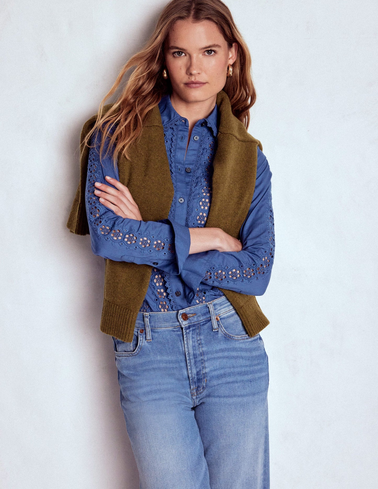 Sienna Hemd mit Lochstickerei-Denim-Blau