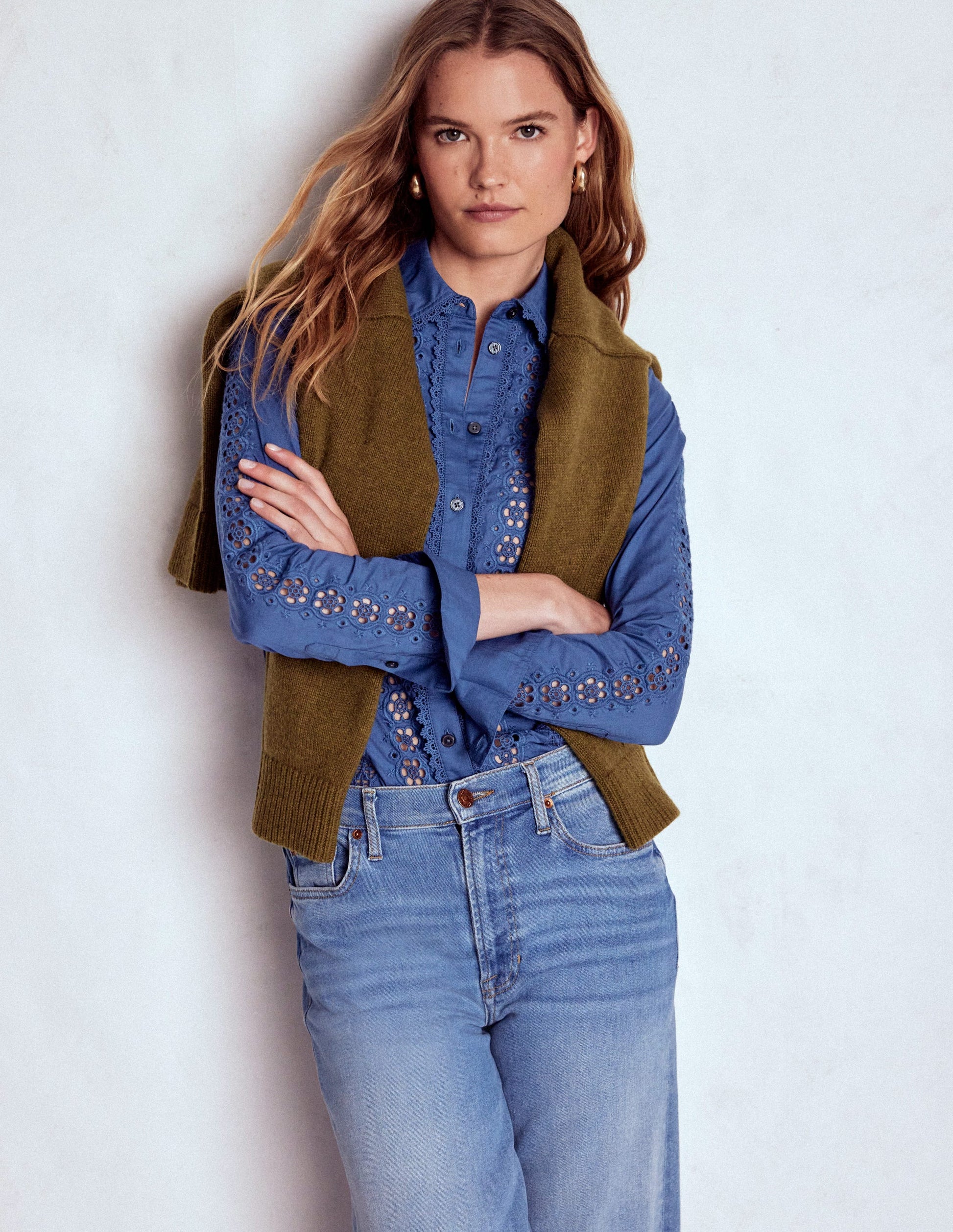 Sienna Hemd mit Lochstickerei-Denim-Blau-1