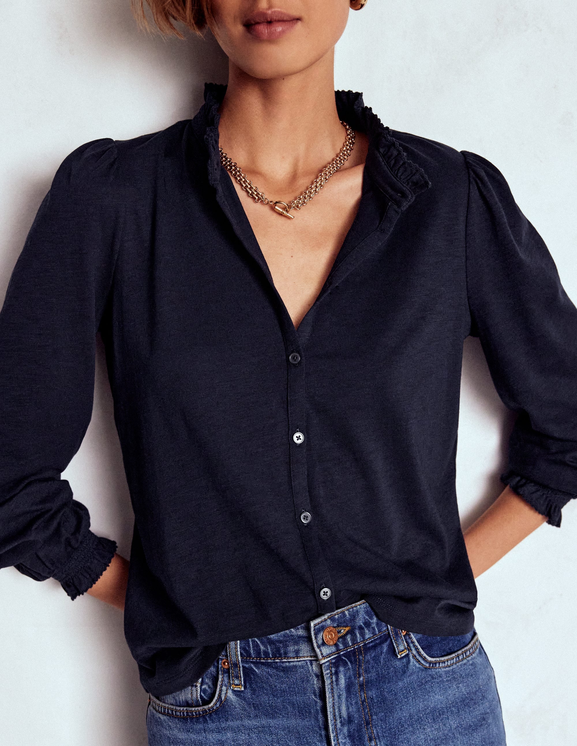 Chemise Effie à smocks-Bleu marine - Image 2