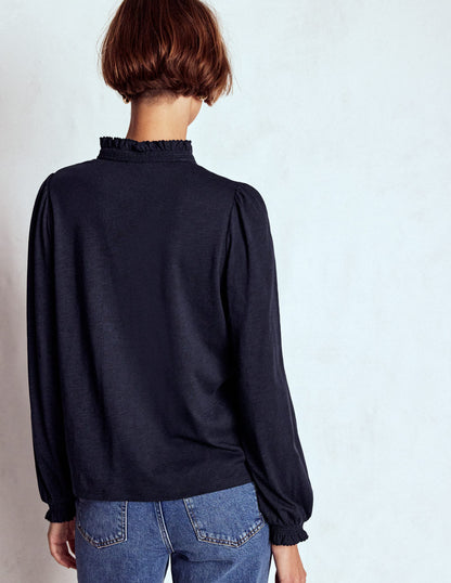 Effie Hemd mit gesmokten Details-Marineblau-3