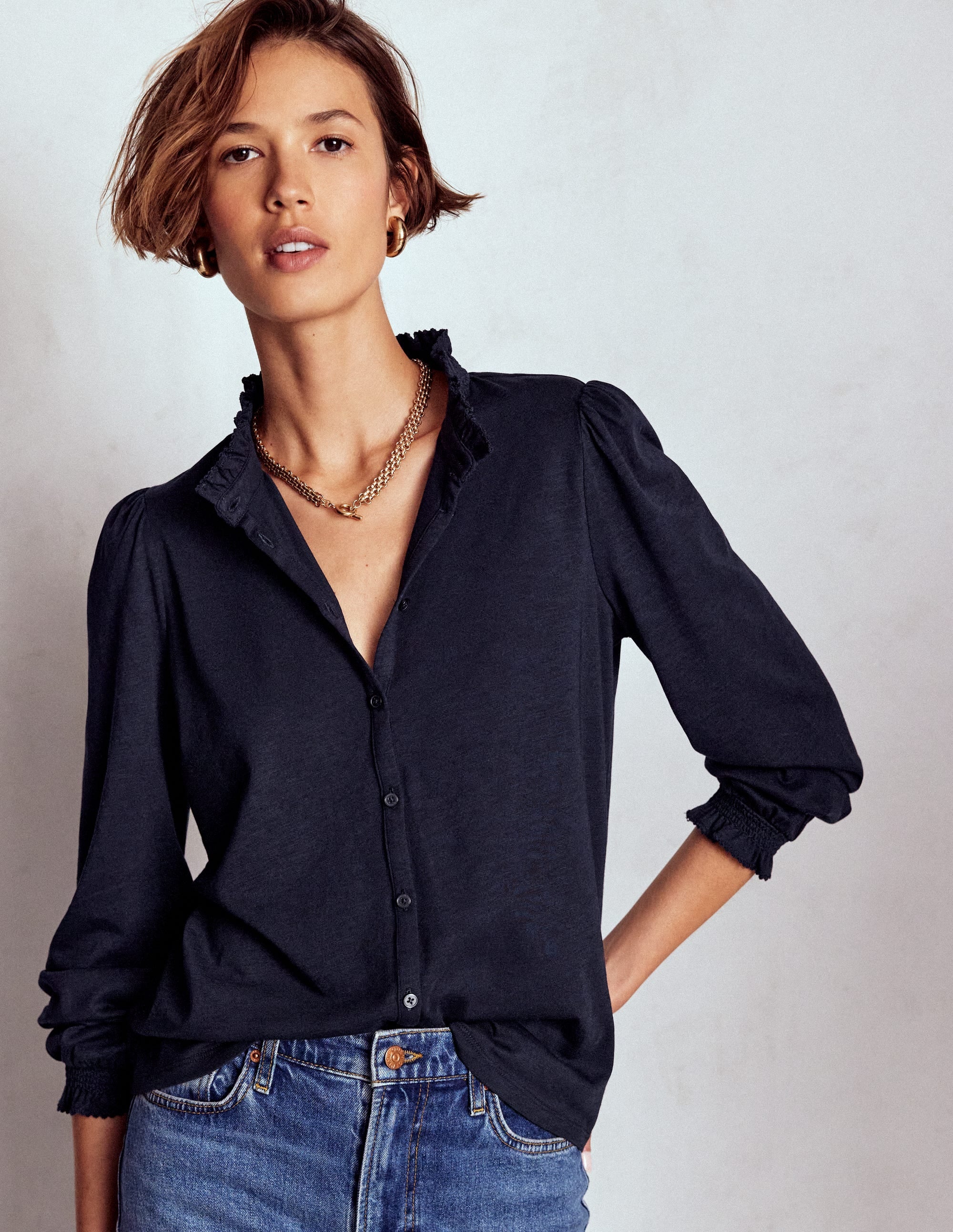 Chemise Effie à smocks-Bleu marine - Image 4