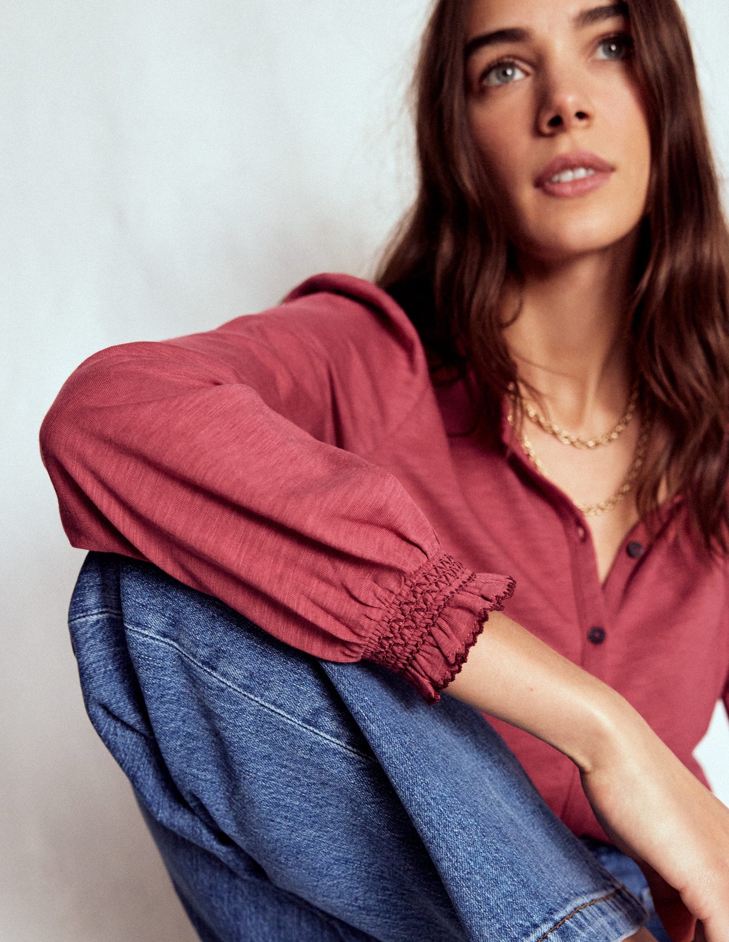 Effie Hemd mit gesmokten Details-Erdiges Rot