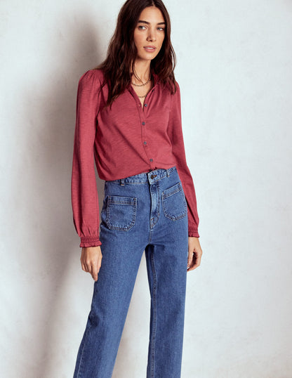 Effie Hemd mit gesmokten Details-Erdiges Rot-4