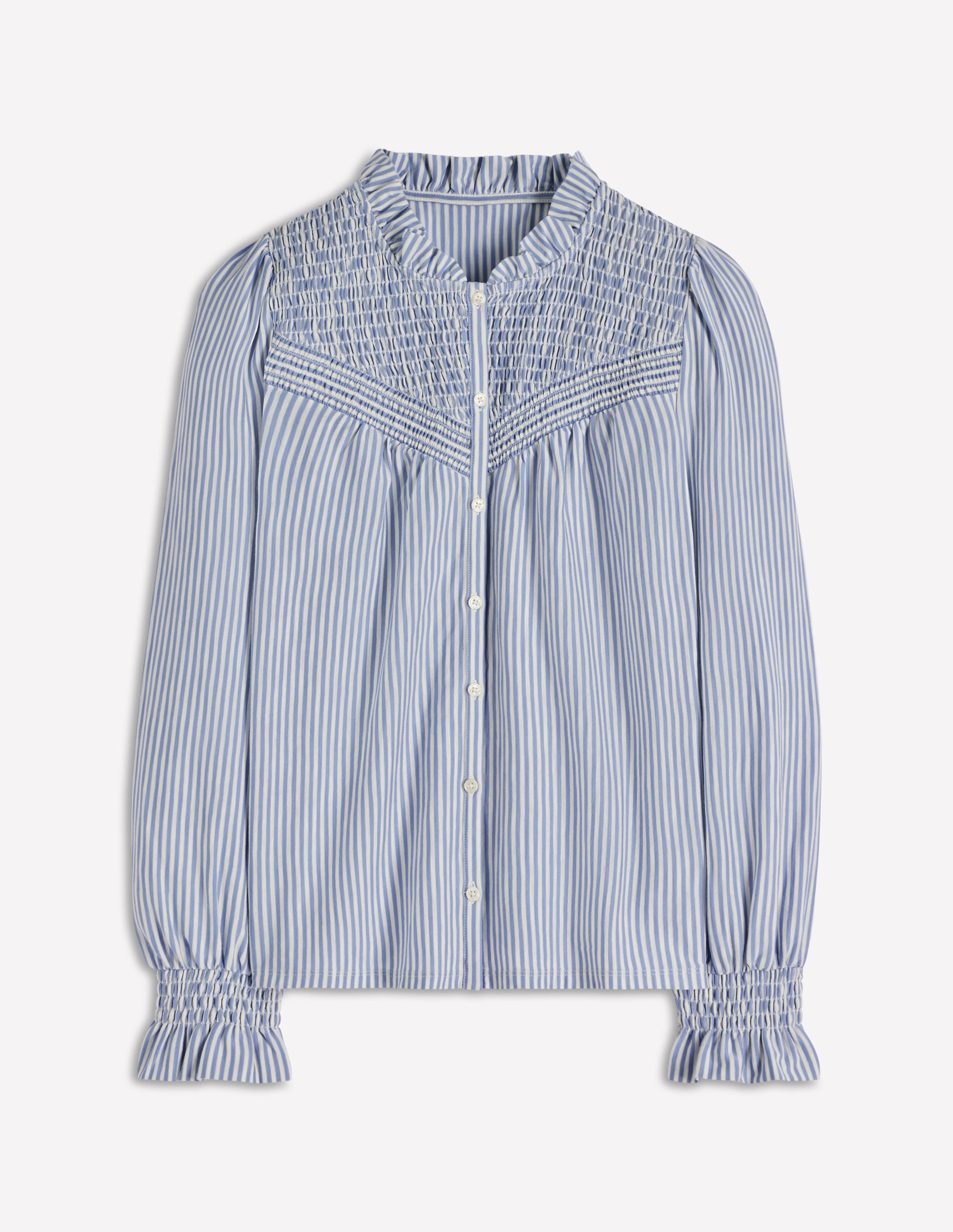 Jerseyhemd mit gesmokter Passe-Forever Blue und Naturweiß Streifen - Image 6