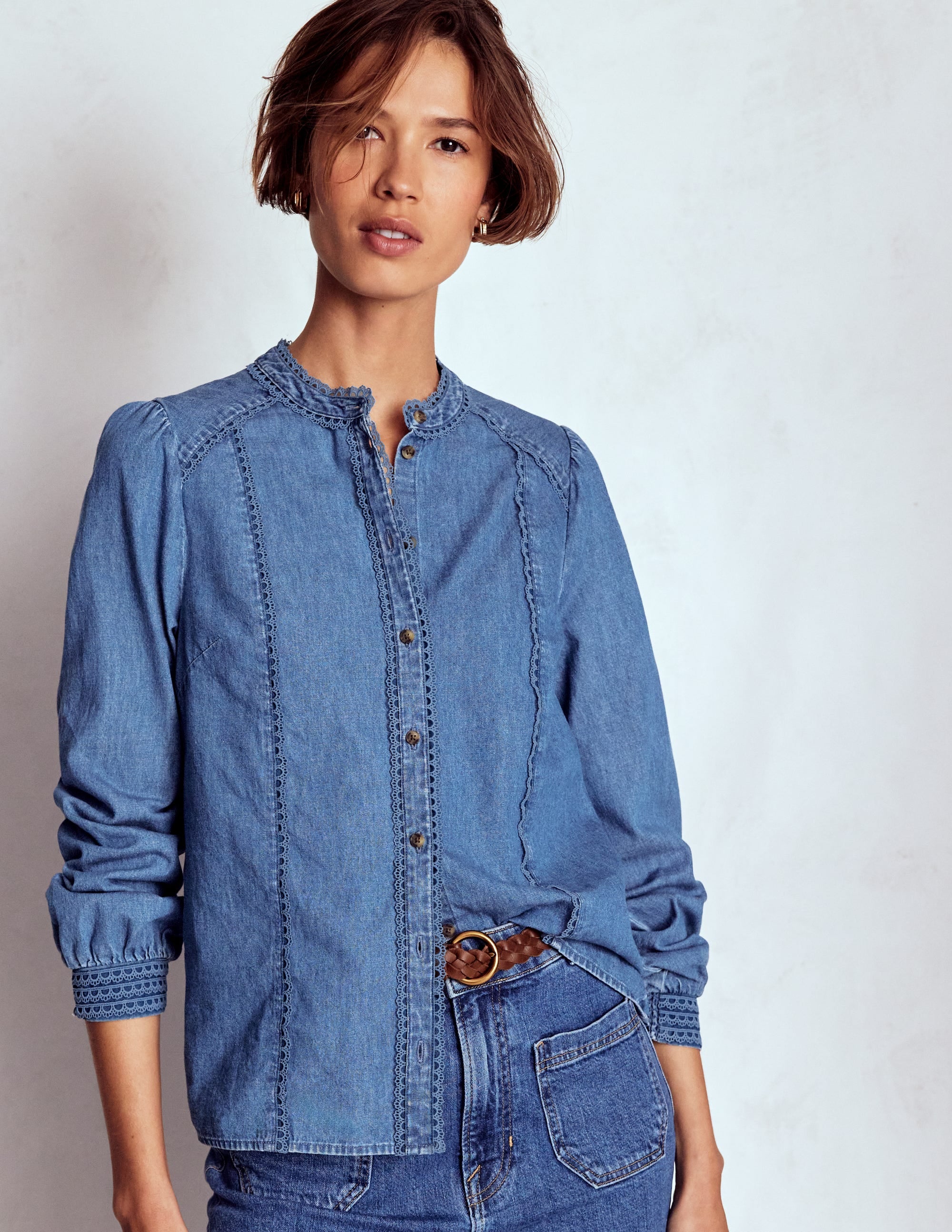 Rhea Denim-Oberteil mit Besatz-Ausgeblichene Optik - Image 1