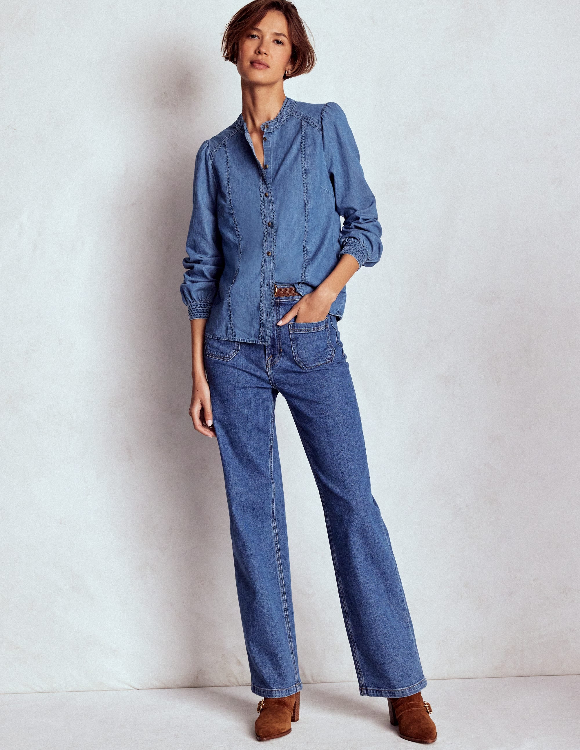 Rhea Denim-Oberteil mit Besatz-Ausgeblichene Optik - Image 4