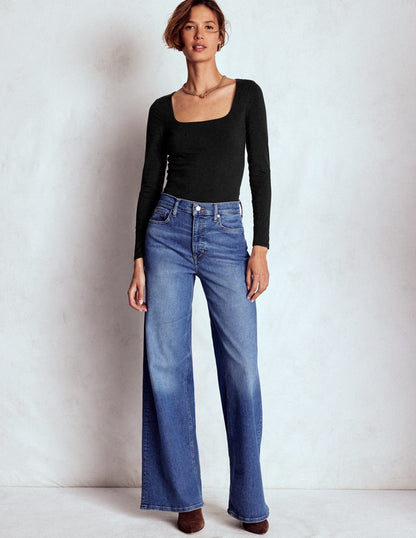 Doppellagiges Oberteil mit quadratischem  Ausschnitt-Schwarz-4