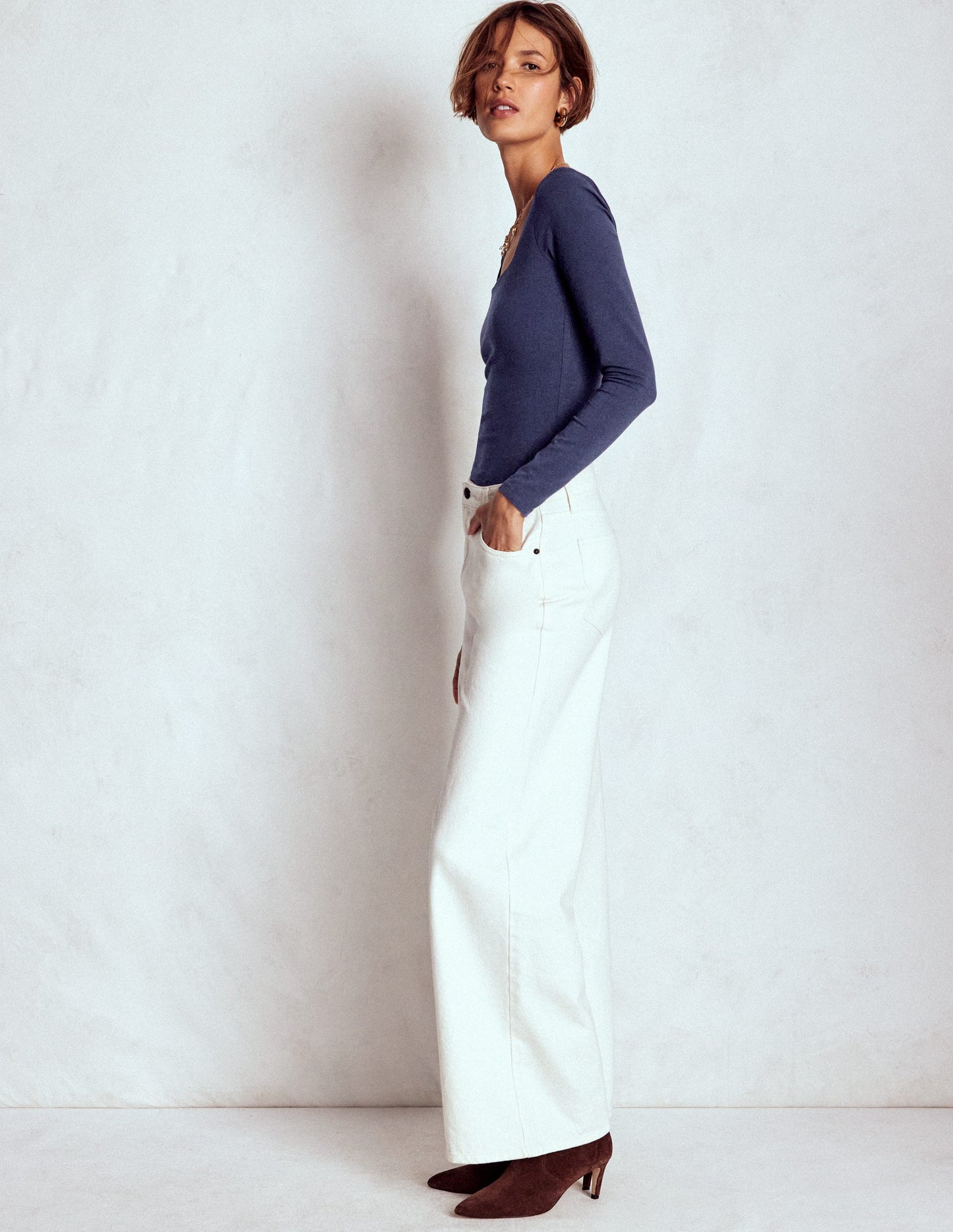 Doppellagiges Oberteil mit quadratischem  Ausschnitt-Marineblau