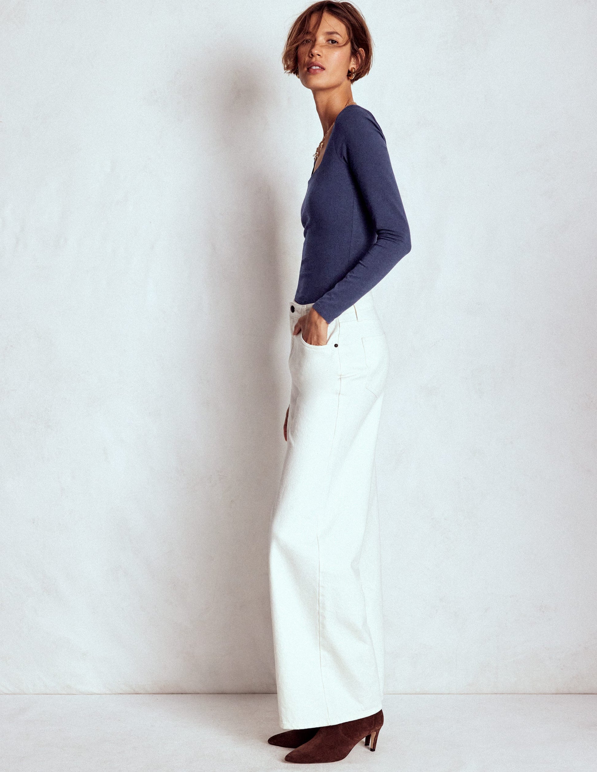 Doppellagiges Oberteil mit quadratischem  Ausschnitt-Marineblau-4