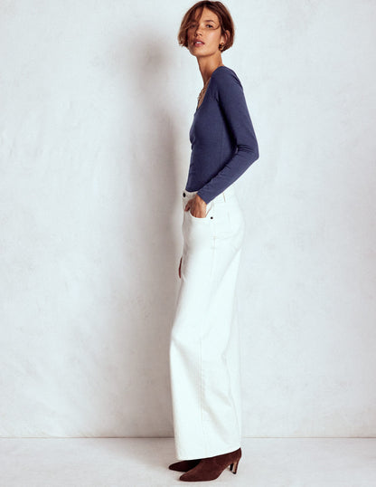 Doppellagiges Oberteil mit quadratischem  Ausschnitt-Marineblau-4