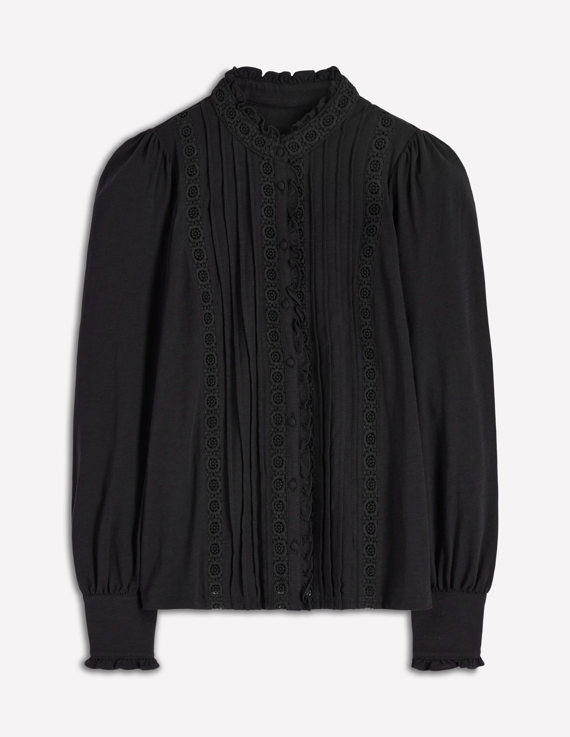 Jerseyhemd mit Spitzendetail-Schwarz - Image 5