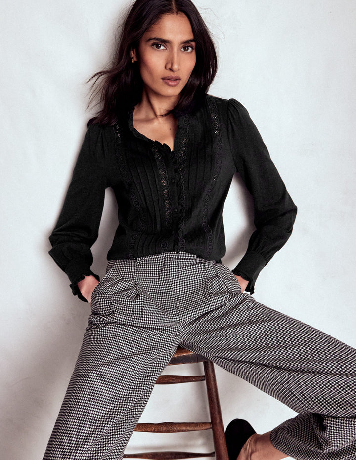 Jerseyhemd mit Spitzendetail-Schwarz