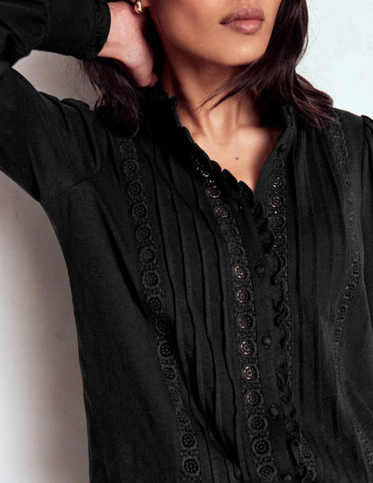 Lace Detail Jersey Shirt-Black-2