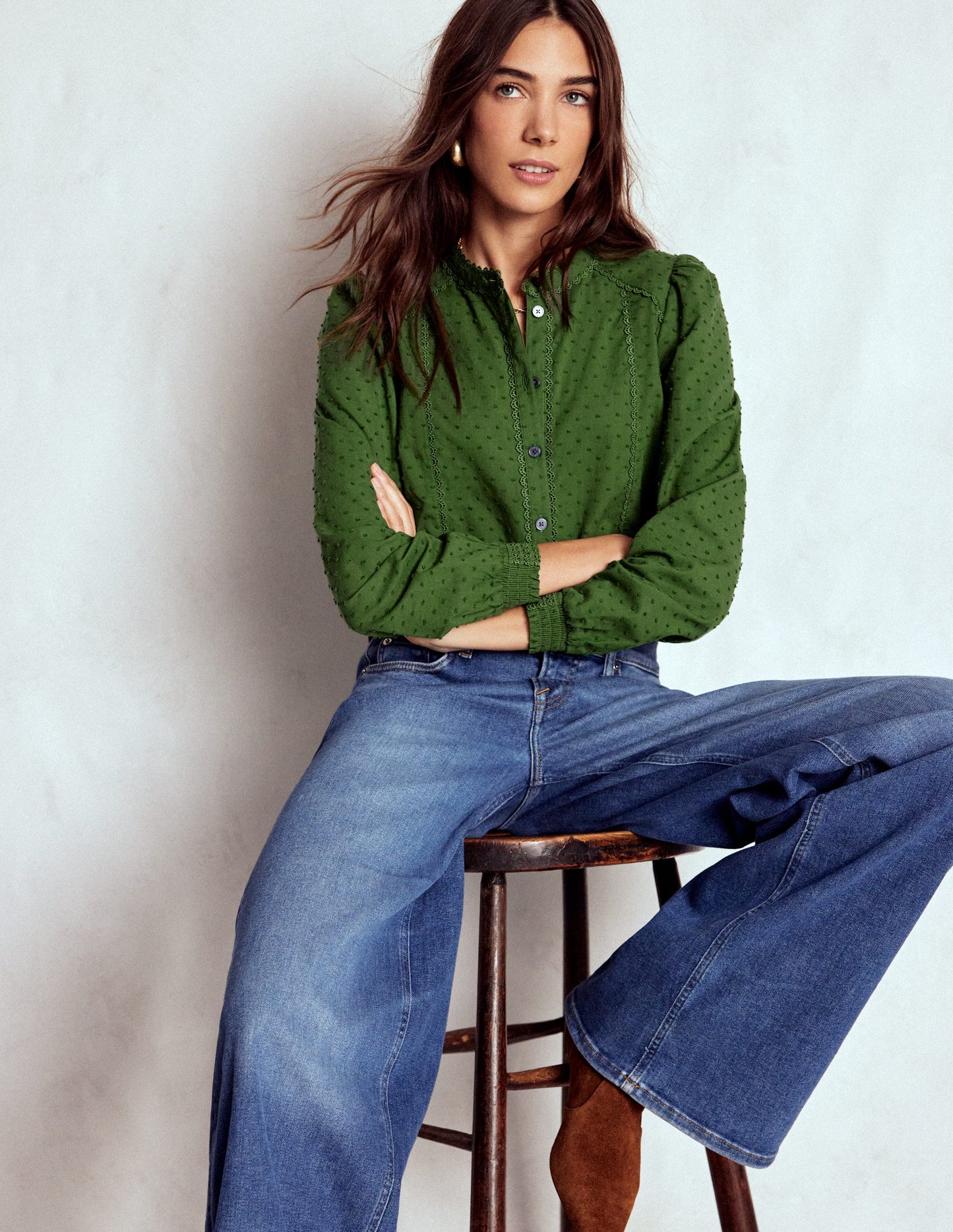 Top Rhea en plumetis de coton-Vert promenade