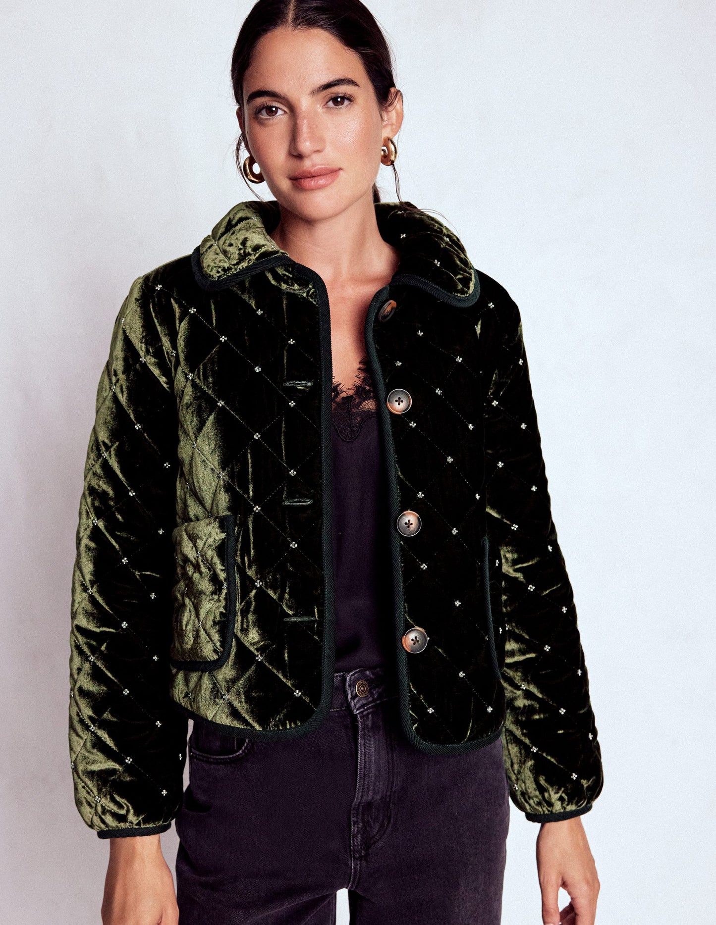 Fitzrovia Quilted Jacket-Kale Leaf, Beads