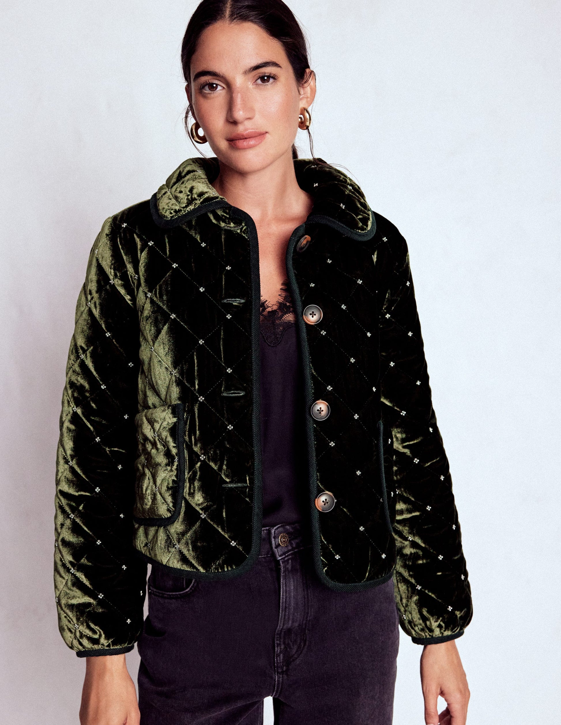 Fitzrovia Quilted Jacket-Kale Leaf, Beads-5