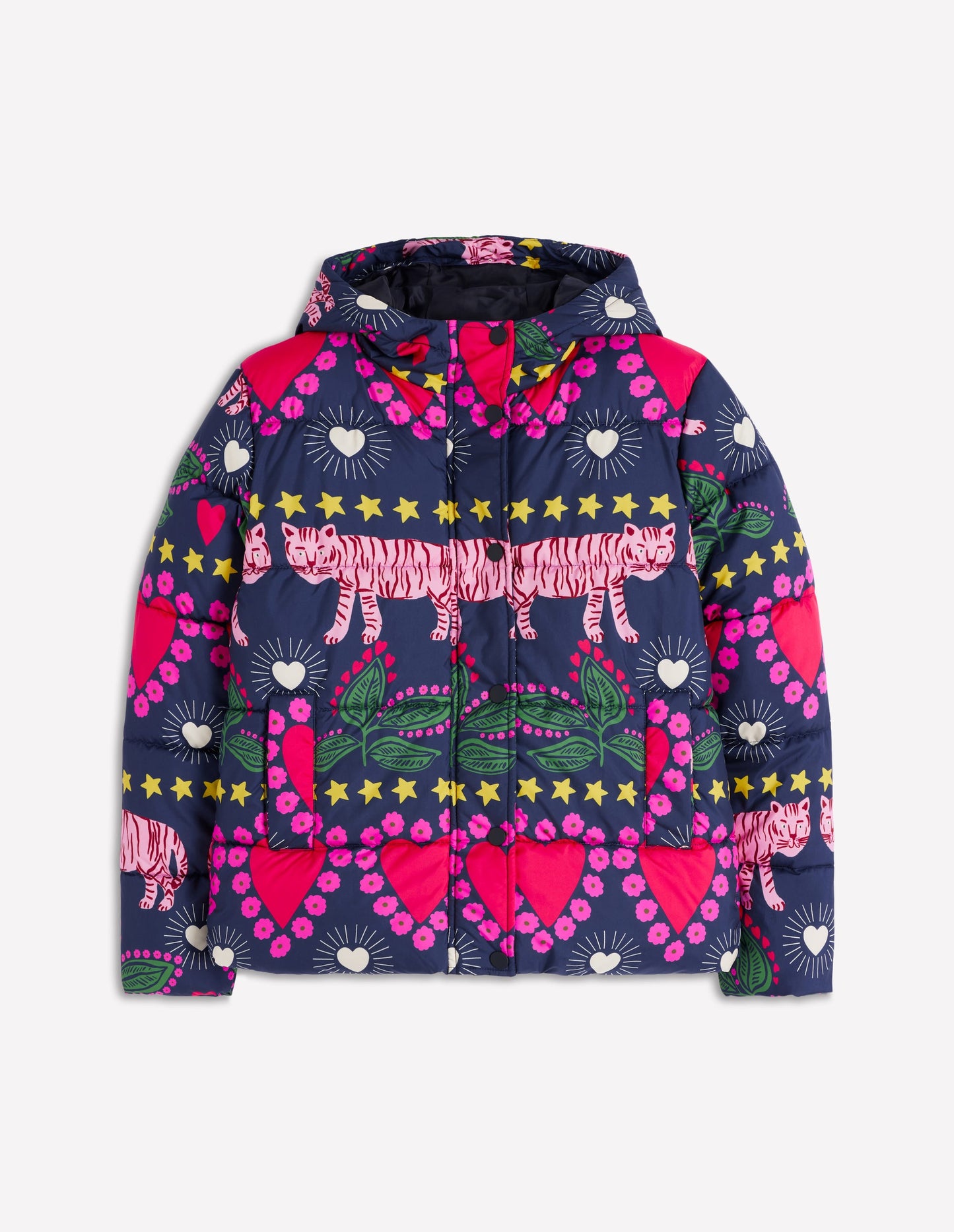 Wattierte Steppjacke-Französisches Marineblau, Verziert, Tiger