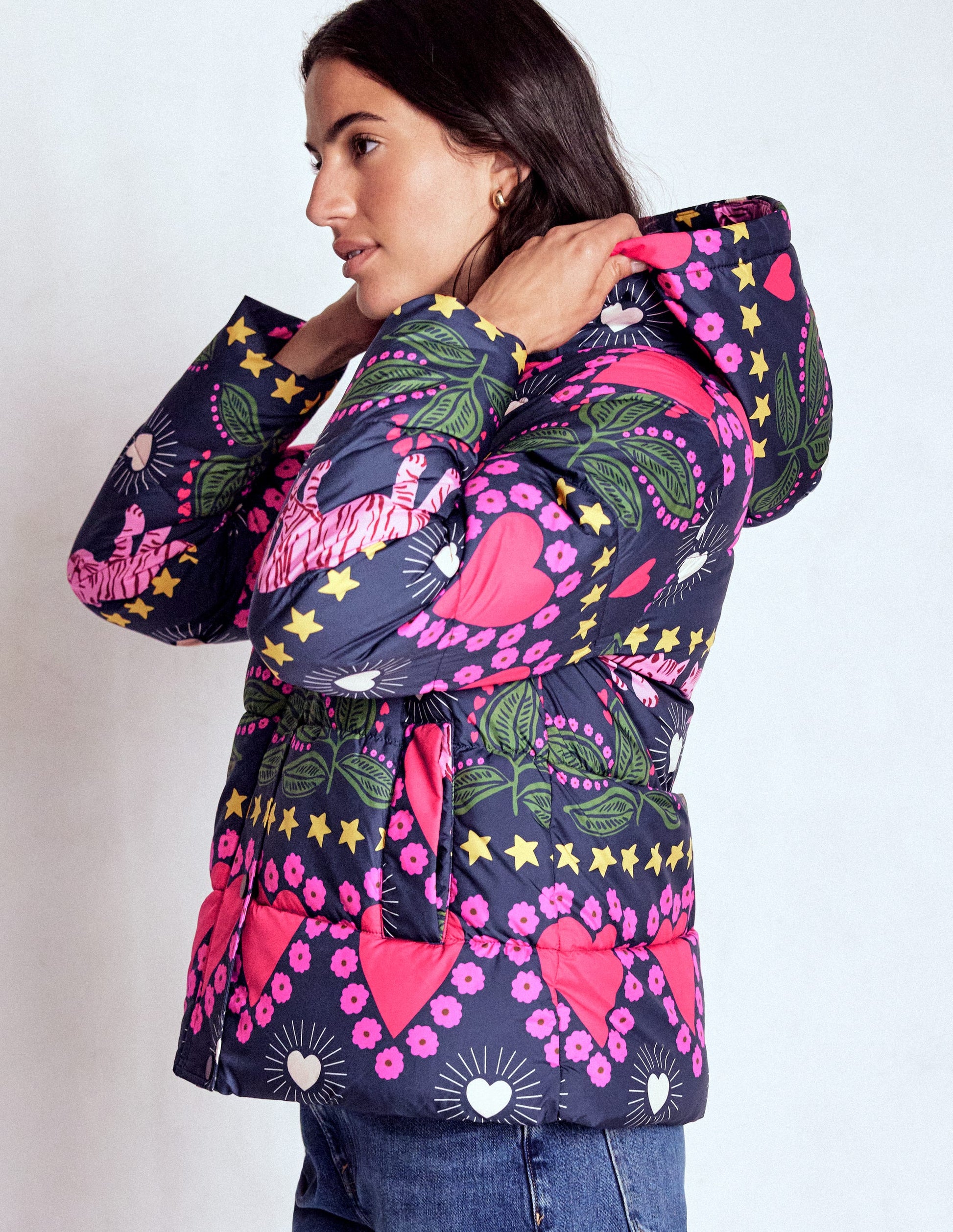 Wattierte Steppjacke-Französisches Marineblau, Verziert, Tiger-2