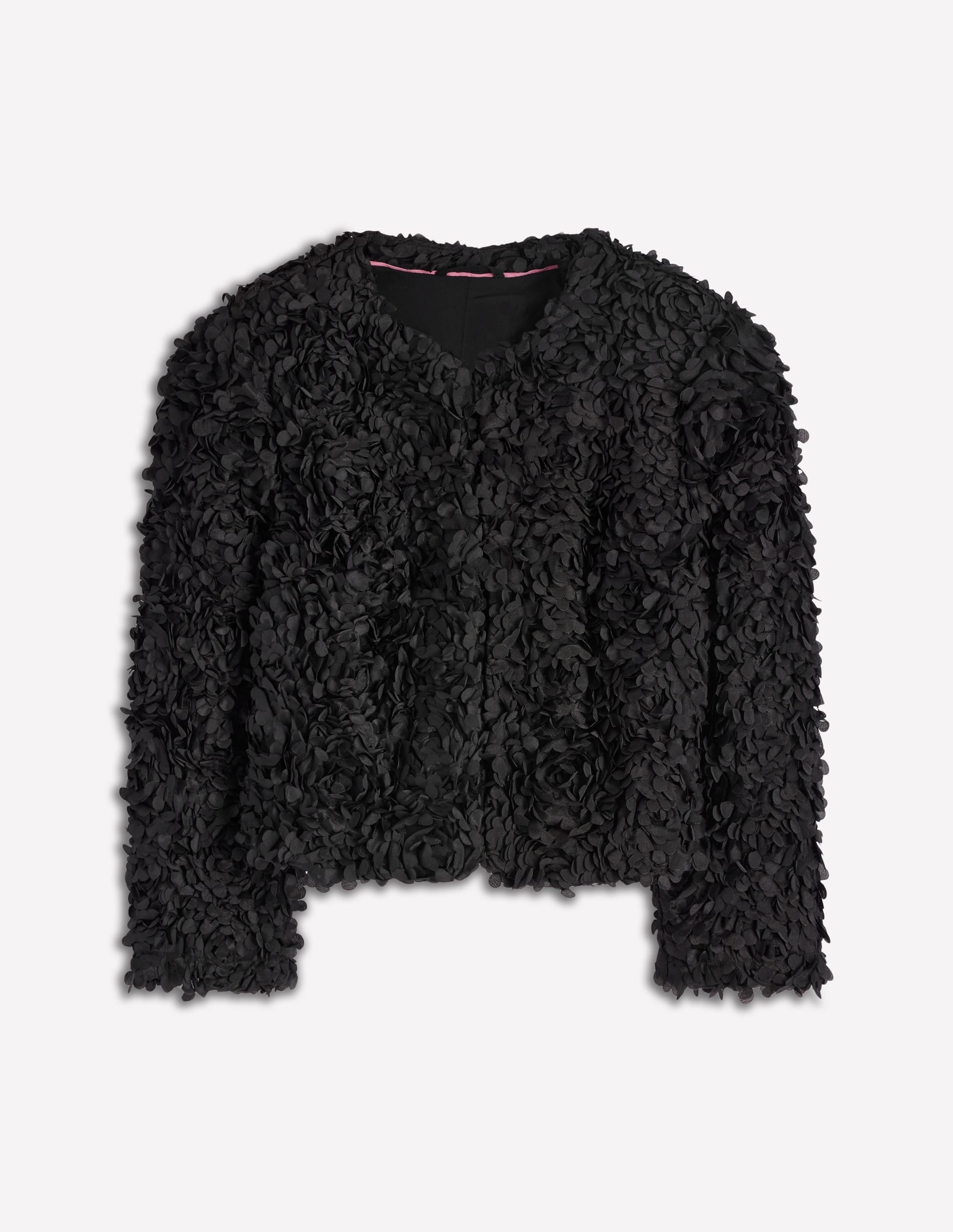 Texturierte, verkürzte Jacke mit Blütentüll-Schwarz, Blütentüll - Image 8