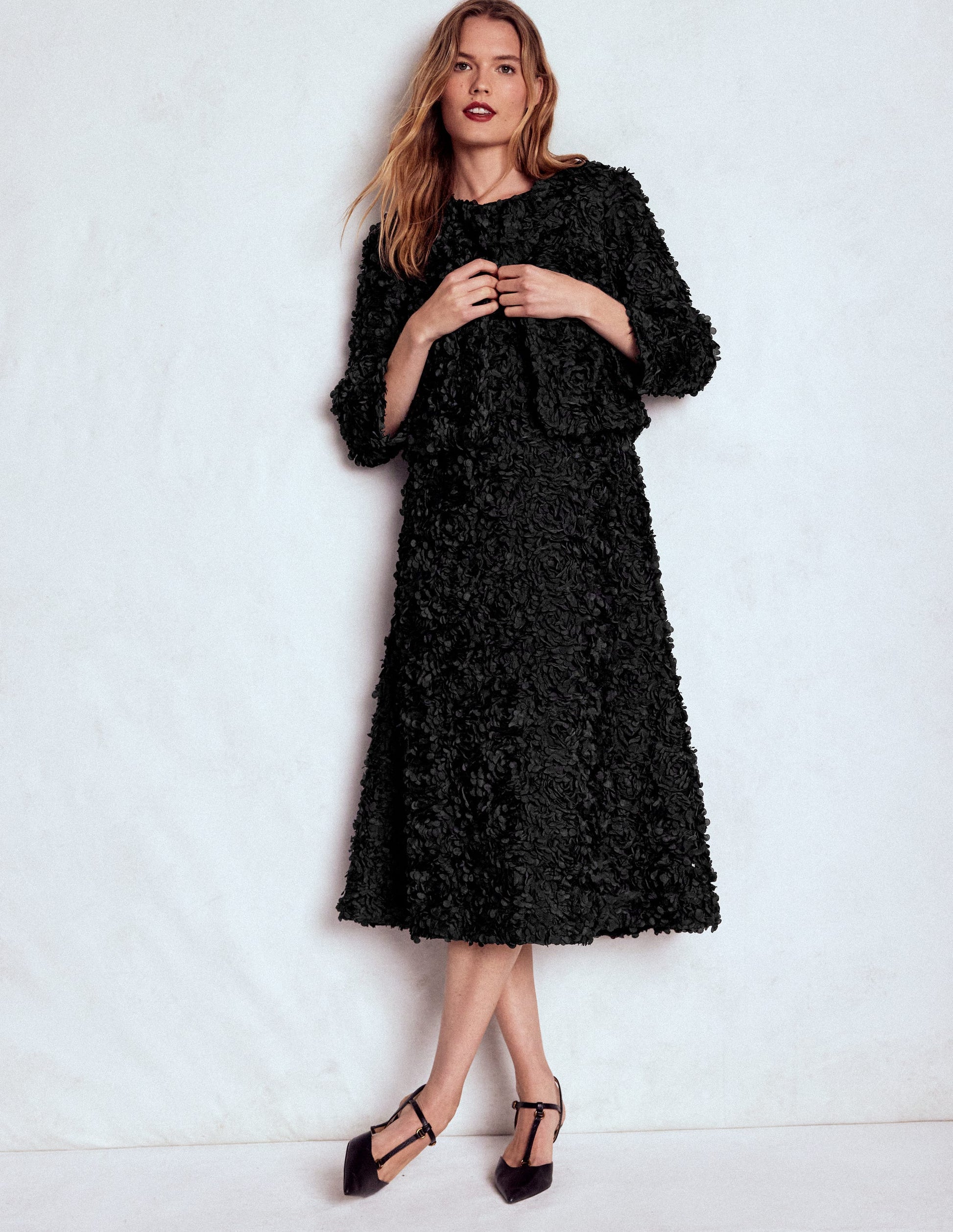 Petal Textured Cropped Jacket-Black, Petal Tulle-3