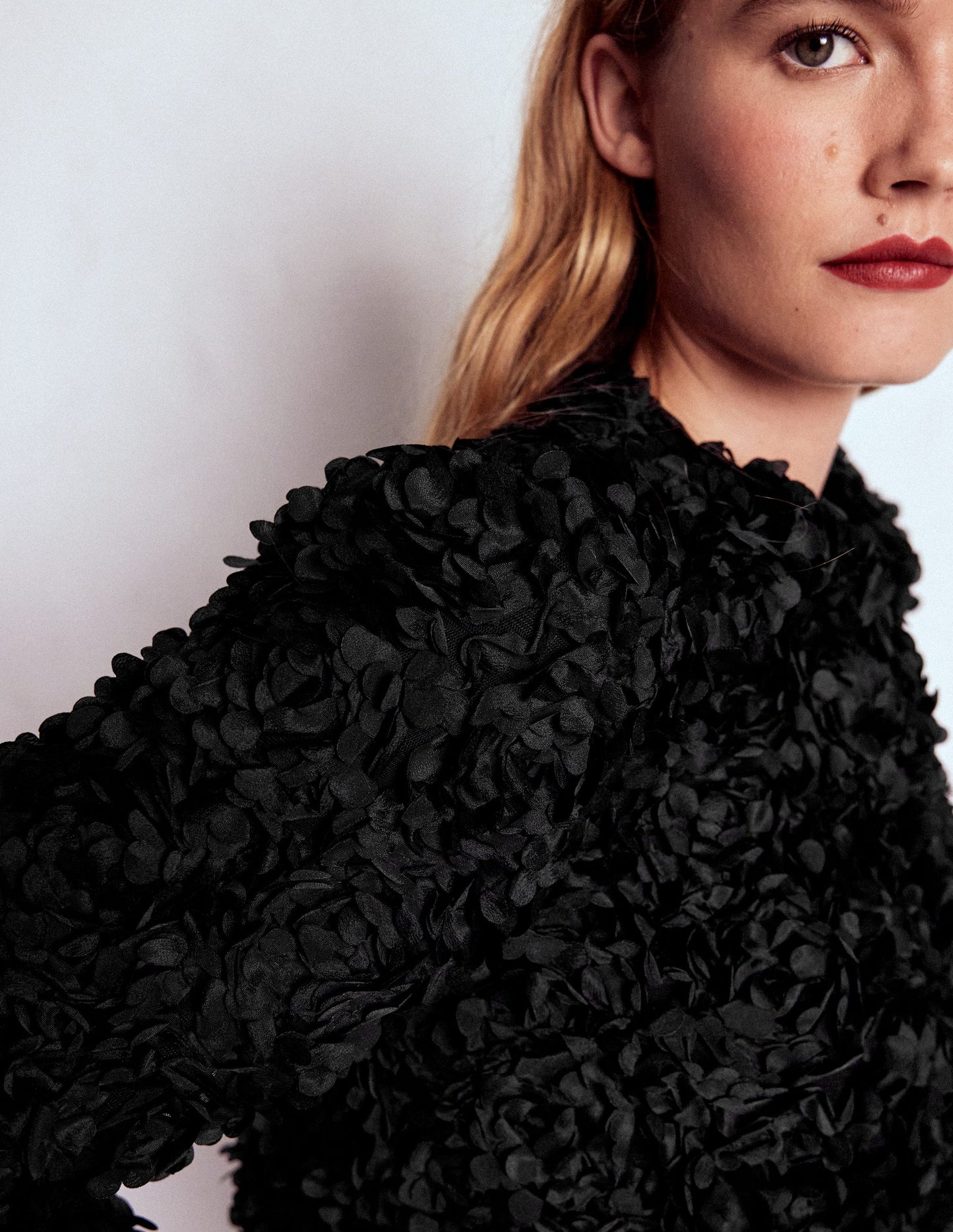 Petal Textured Cropped Jacket-Black, Petal Tulle