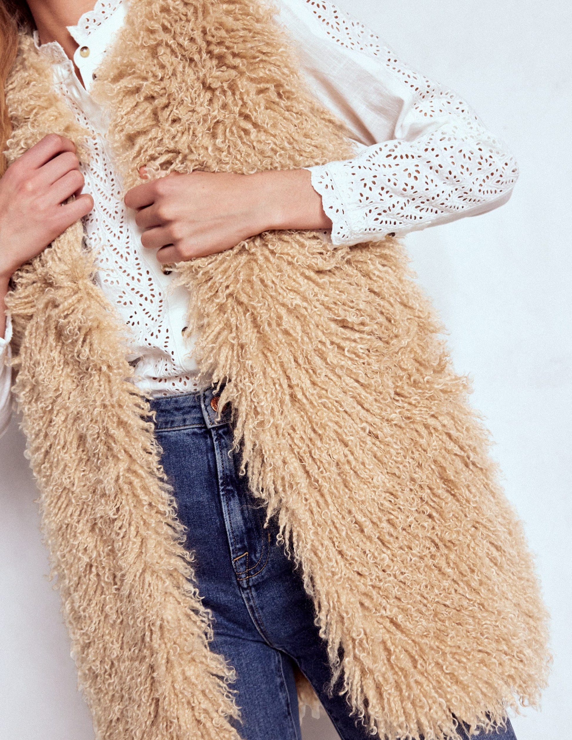 Faux Fur Long Gilet-Sand Dune, Fur-3