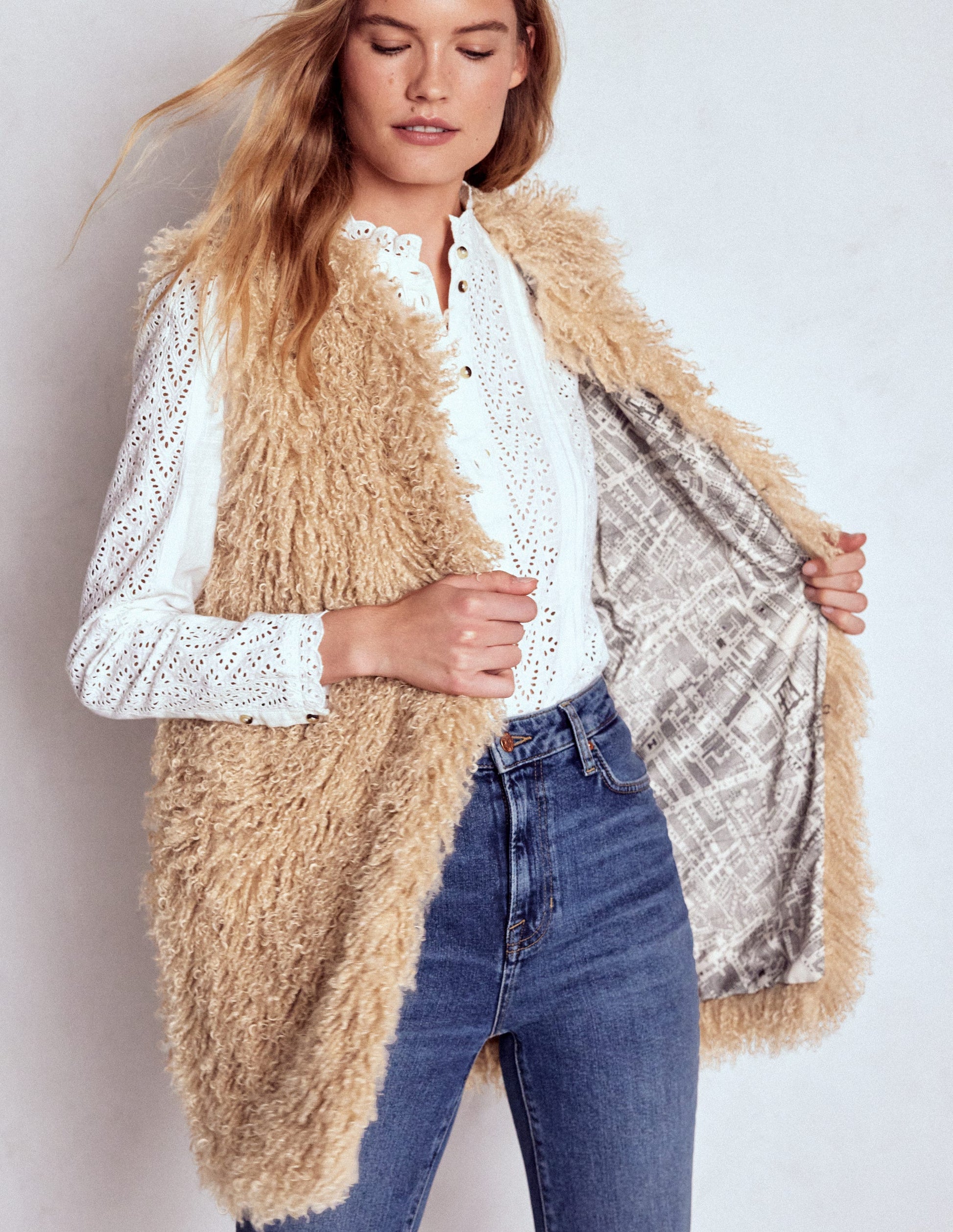 Faux Fur Long Gilet-Sand Dune, Fur-5